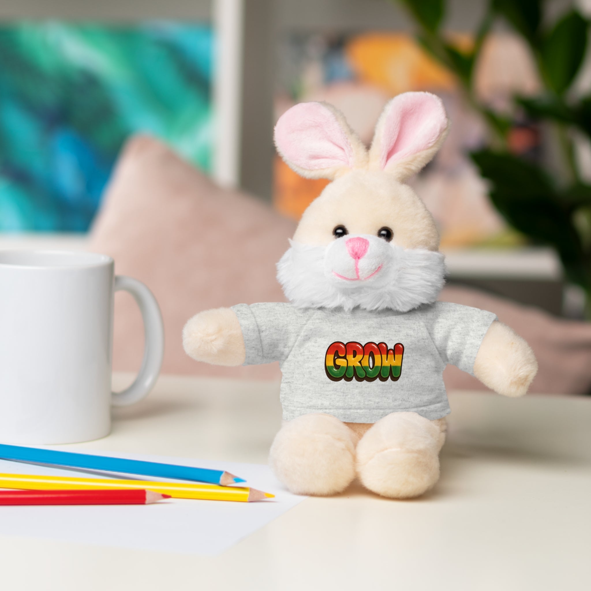Grow Clothing™ - Rasta Bubble Shirt on your favorite Stuffed Animal, Cute Plush Toy, Gift for Kids, Motivational Bear, Birthday Present, Huggable Friend, Inspiring Decor
