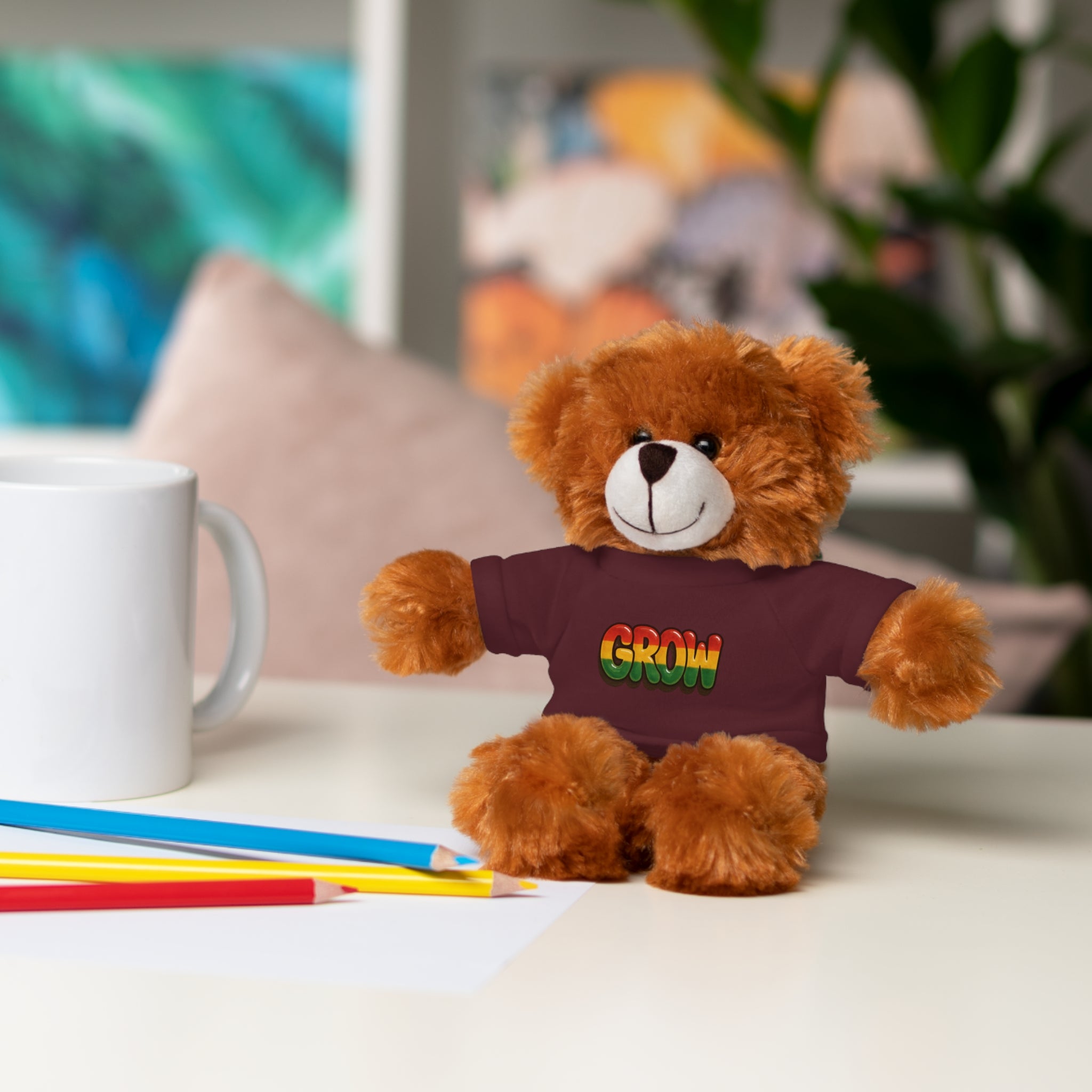 Grow Clothing™ - Rasta Bubble Shirt on your favorite Stuffed Animal, Cute Plush Toy, Gift for Kids, Motivational Bear, Birthday Present, Huggable Friend, Inspiring Decor