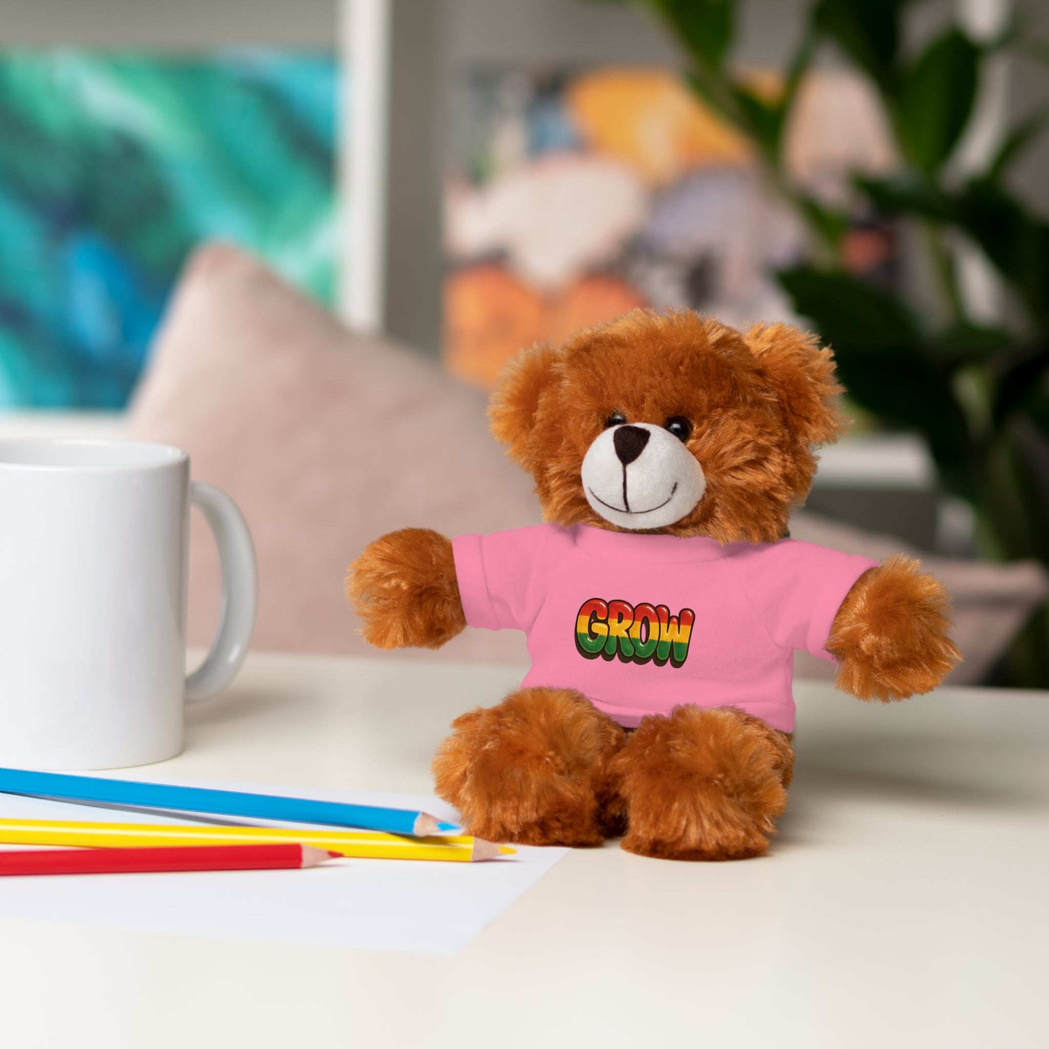 Grow Clothing™ - Rasta Bubble Shirt on your favorite Stuffed Animal, Cute Plush Toy, Gift for Kids, Motivational Bear, Birthday Present, Huggable Friend, Inspiring Decor