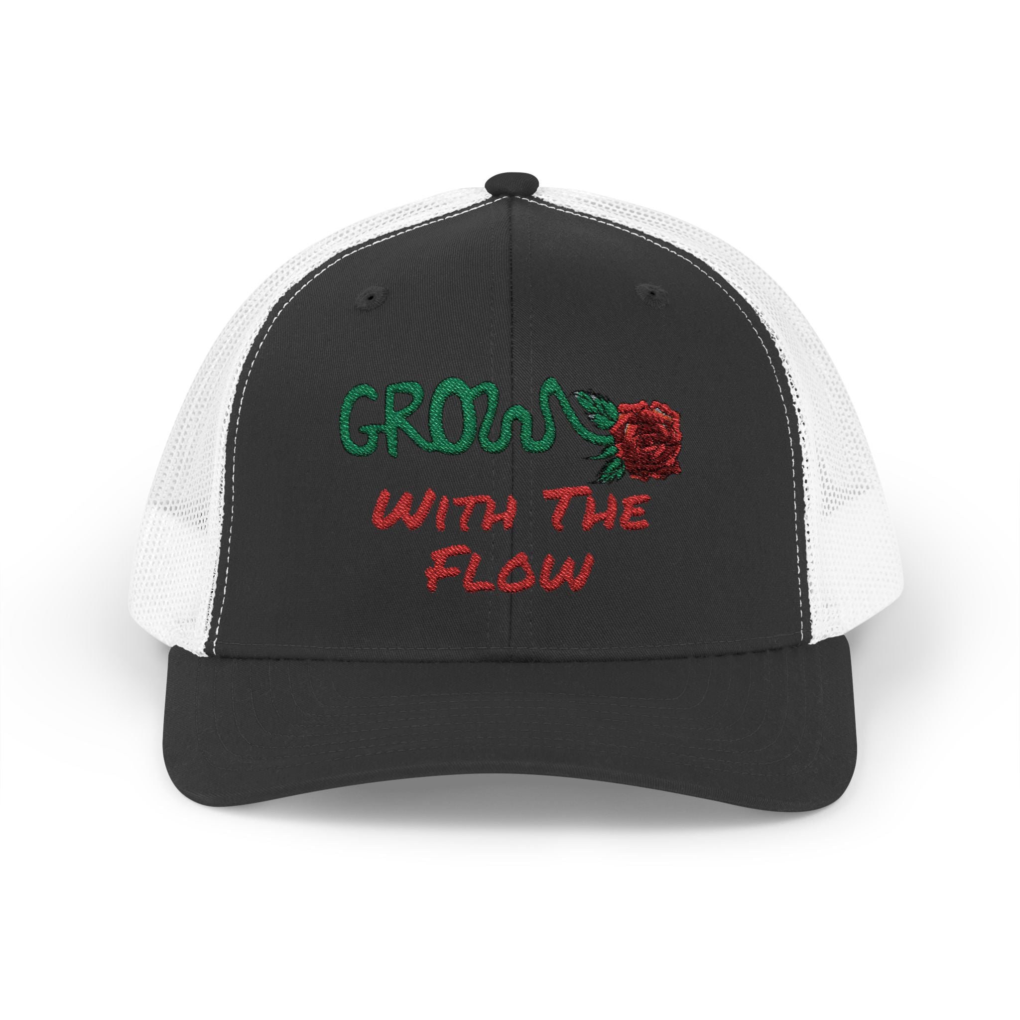 The Grow Clothing™ Embroidered 'Grow with the Flow' Snapback Cap | Mid-Profile Trucker Snapback Hat - Unisex, comfortable, affordable