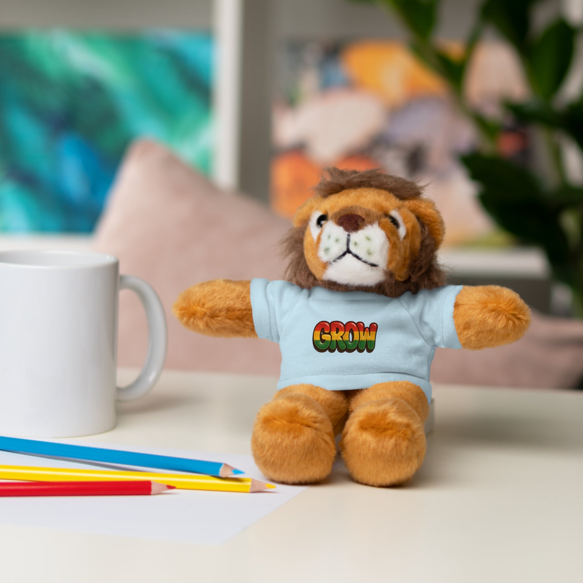 Grow Clothing™ - Rasta Bubble Shirt on your favorite Stuffed Animal, Cute Plush Toy, Gift for Kids, Motivational Bear, Birthday Present, Huggable Friend, Inspiring Decor