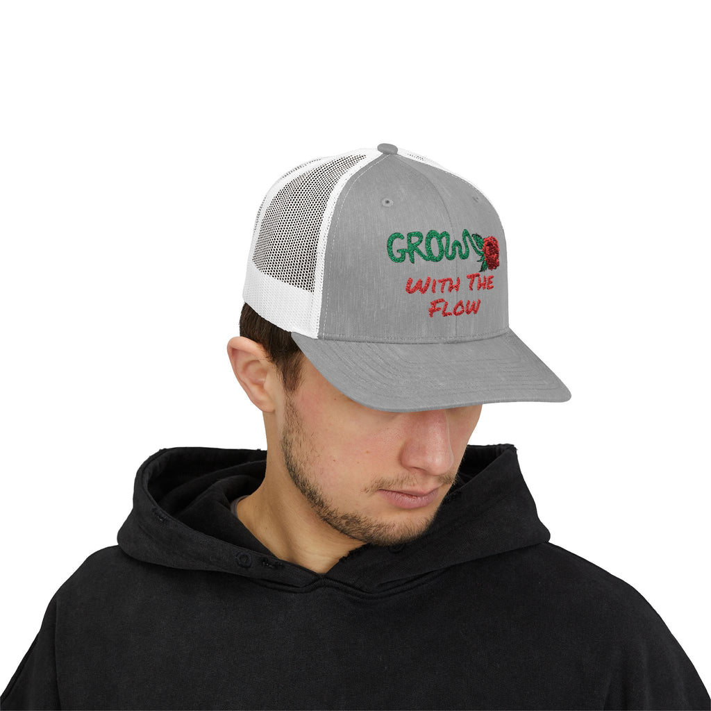 The Grow Clothing™ Embroidered 'Grow with the Flow' Snapback Cap | Mid-Profile Trucker Snapback Hat - Unisex, comfortable, affordable
