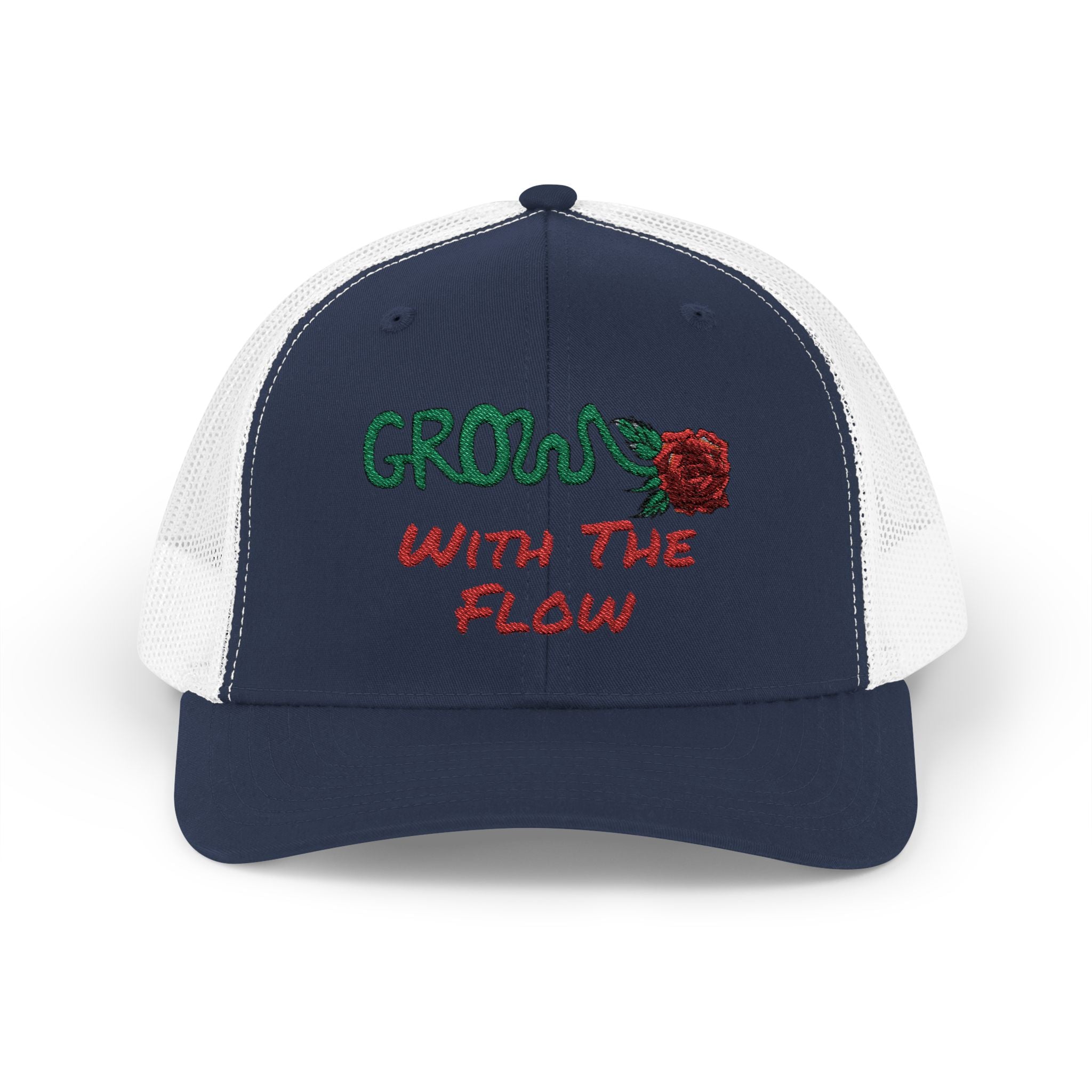 The Grow Clothing™ Embroidered 'Grow with the Flow' Snapback Cap | Mid-Profile Trucker Snapback Hat - Unisex, comfortable, affordable