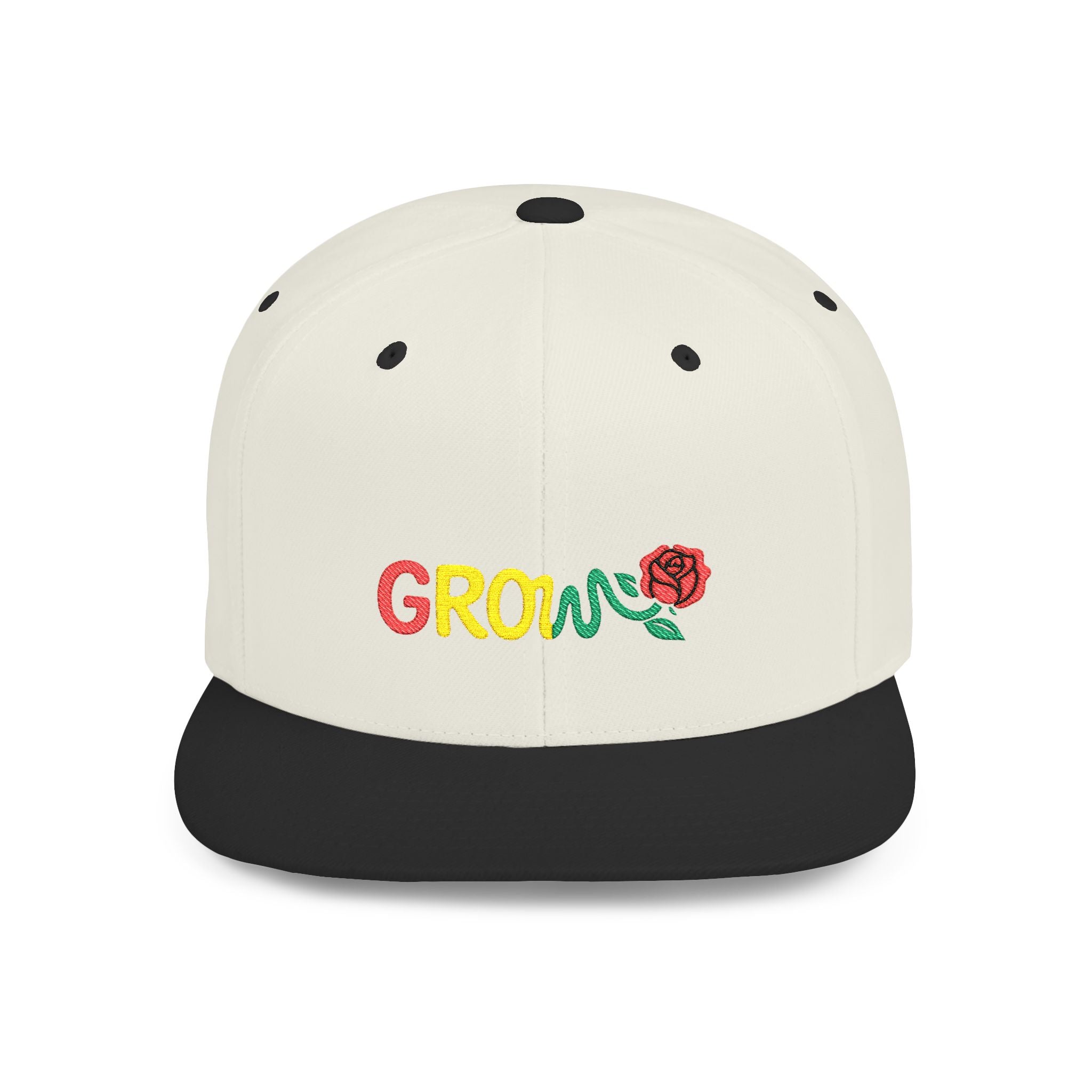 Grow Clothing™ Rasta Embroidered Snapback Cap, Unisex Flat Bill Hat, Positive Streetwear