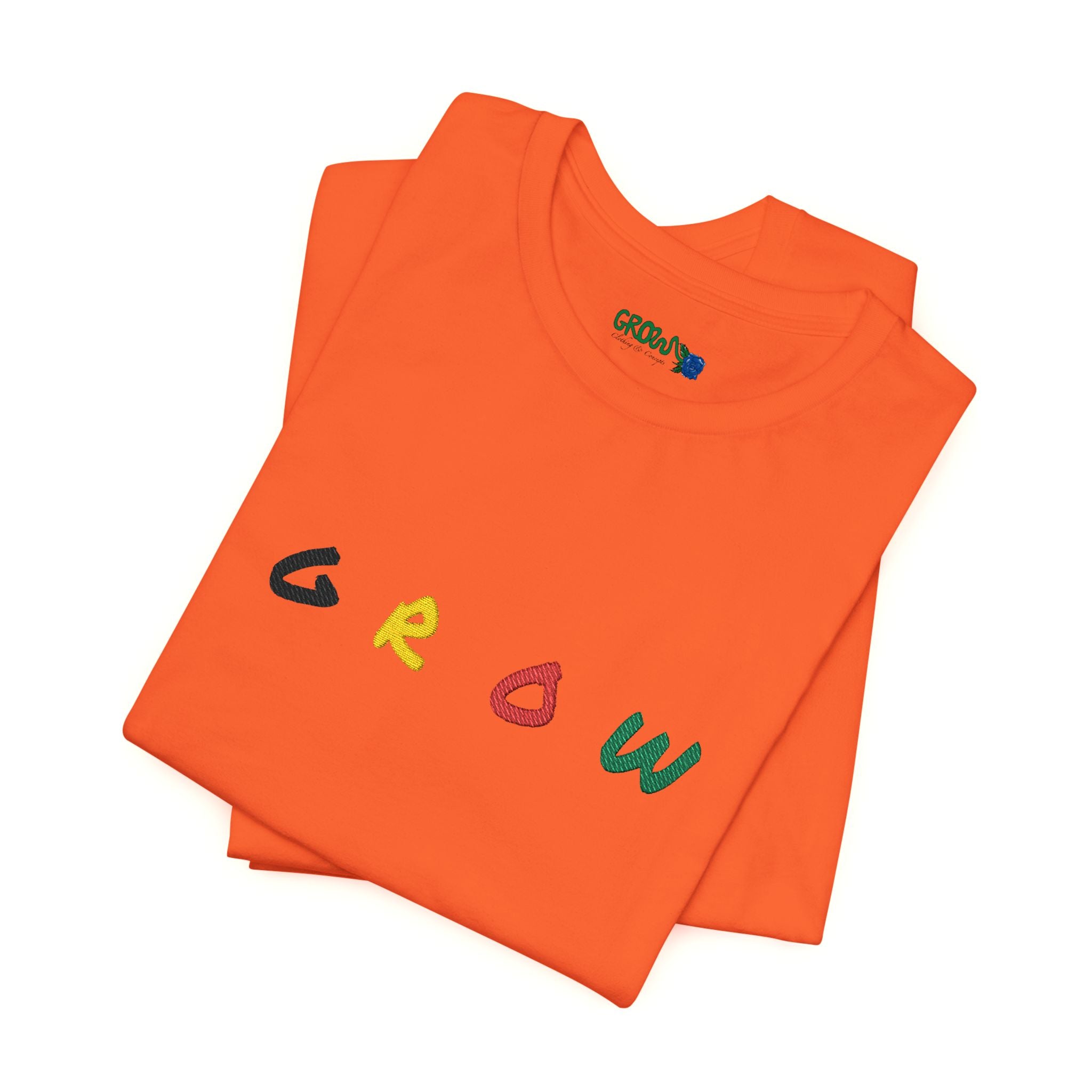 Grow Unisex embroidered Jersey Tee, positive streetwear, Evolve & Thrive on Sleeves