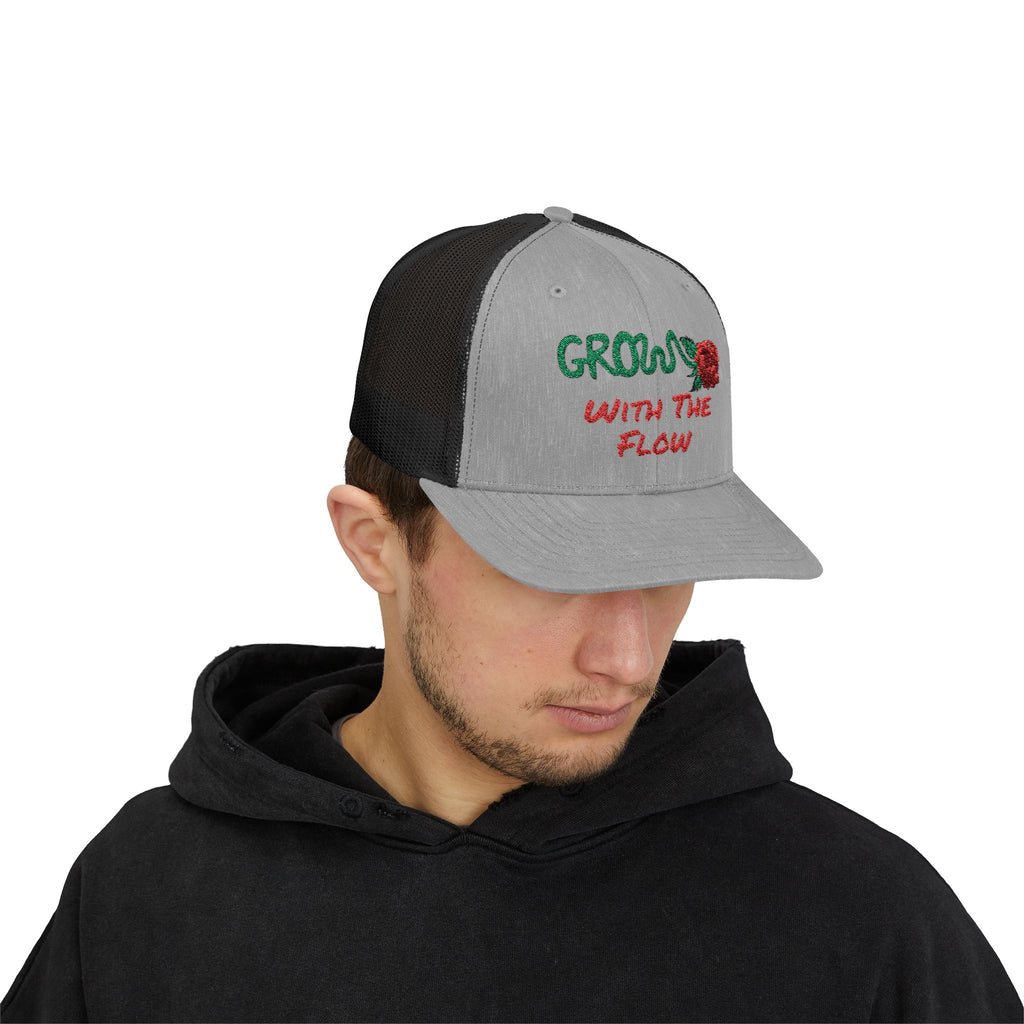 The Grow Clothing™ Embroidered 'Grow with the Flow' Snapback Cap | Mid-Profile Trucker Snapback Hat - Unisex, comfortable, affordable