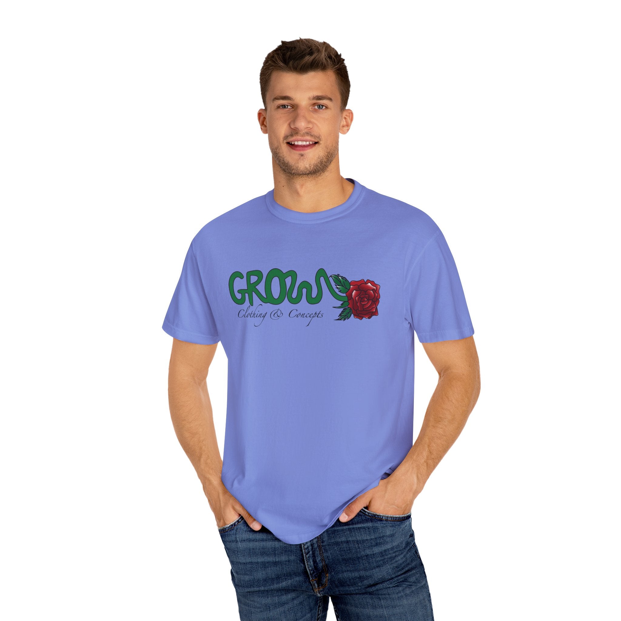 Grows high quality soft cotton T-Shirt, relaxed fit, blue & red rose, unisex, Limited