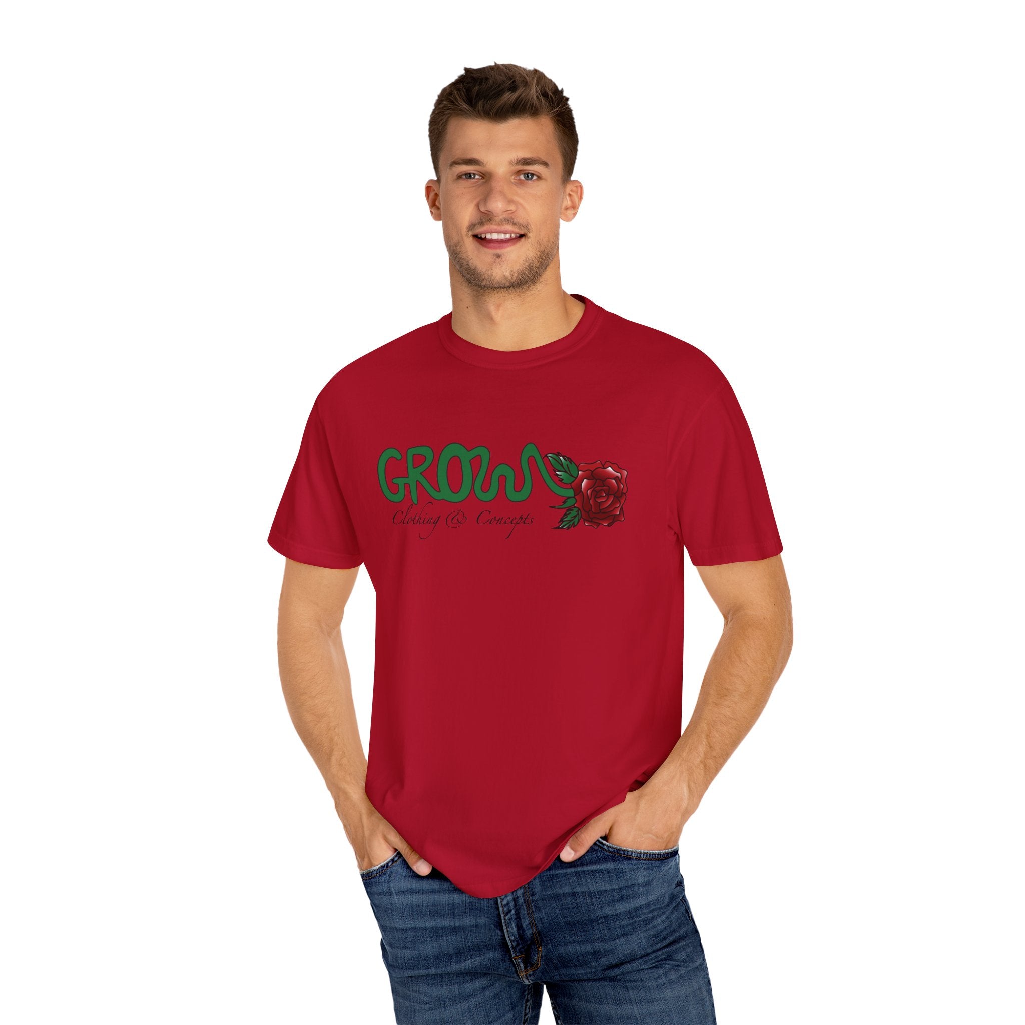 Grows high quality soft cotton T-Shirt, relaxed fit, blue & red rose, unisex, Limited