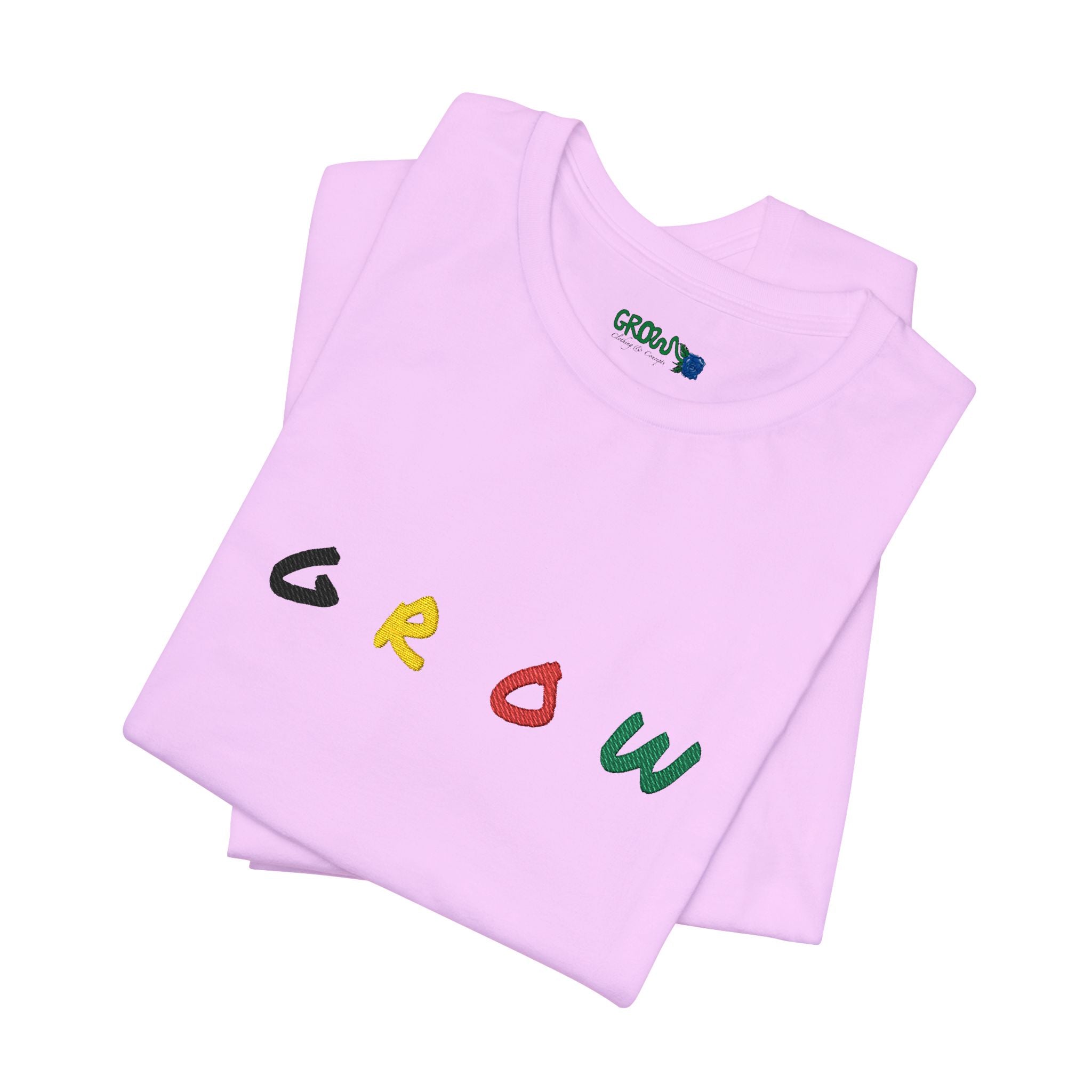 Grow Unisex embroidered Jersey Tee, positive streetwear, Evolve & Thrive on Sleeves