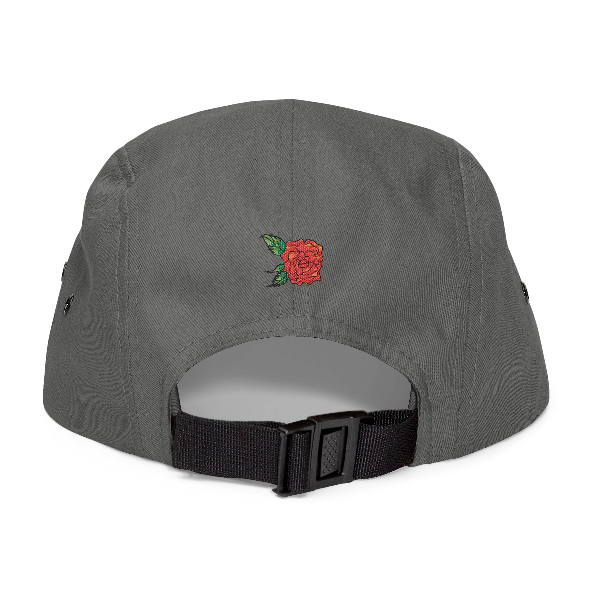 The Grow Clothing™ Embroidered 5 Panel Cap – Grows ICON  Design with rose on the back.