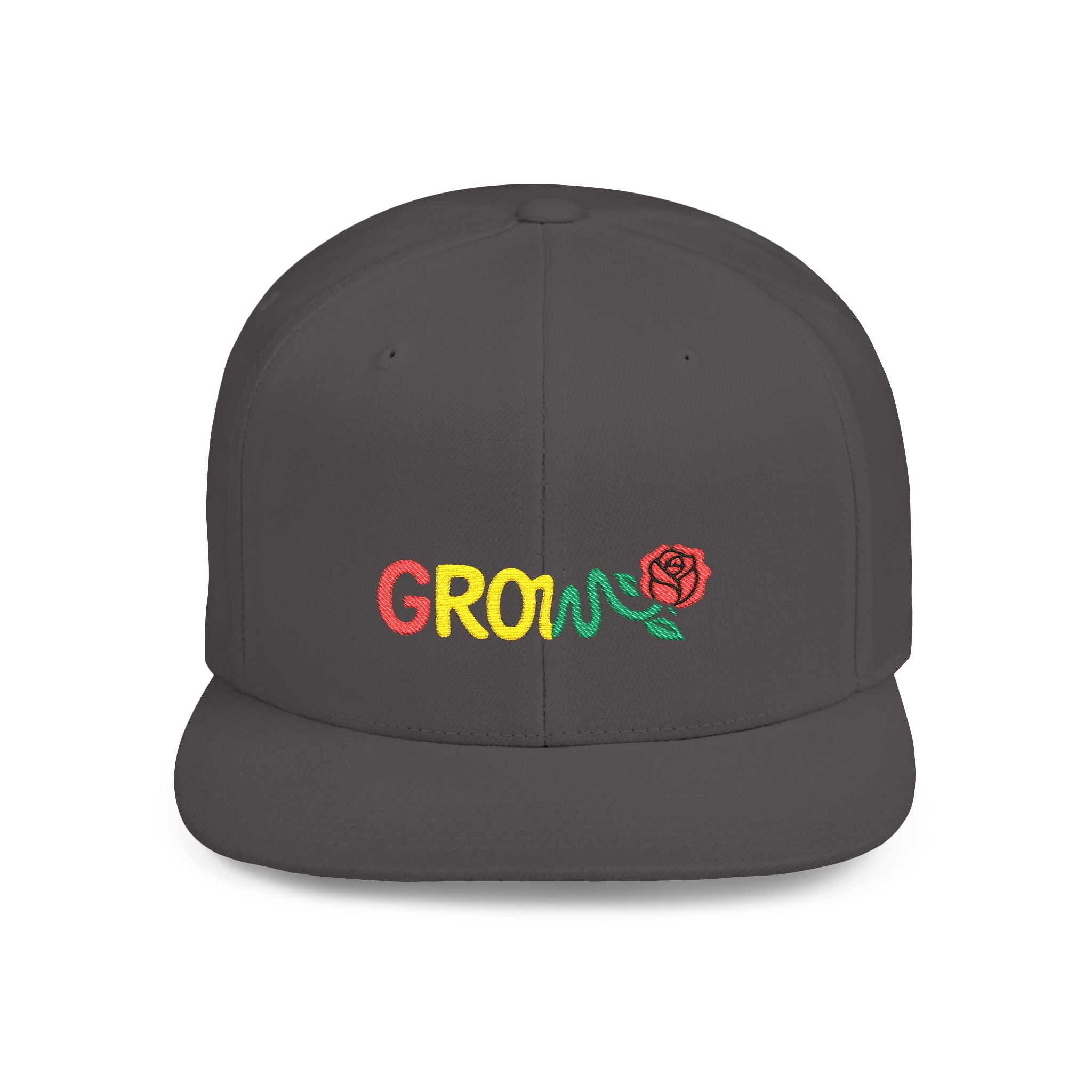 Grow Clothing™ Rasta Embroidered Snapback Cap, Unisex Flat Bill Hat, Positive Streetwear