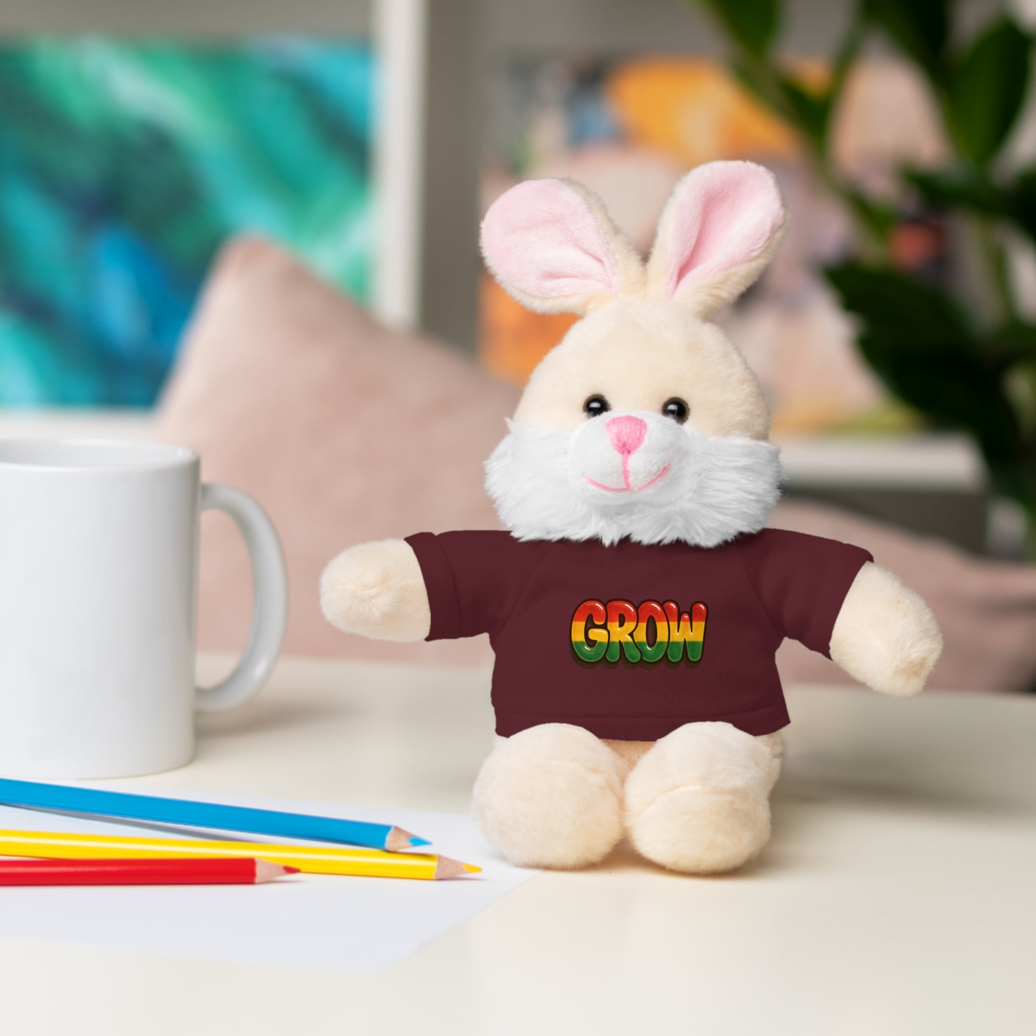 Grow Clothing™ - Rasta Bubble Shirt on your favorite Stuffed Animal, Cute Plush Toy, Gift for Kids, Motivational Bear, Birthday Present, Huggable Friend, Inspiring Decor