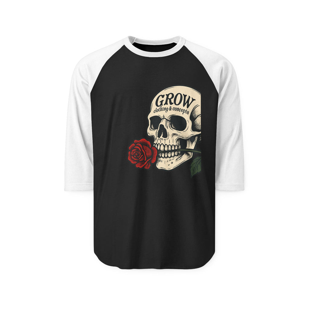 The Grow Clothing™ Vintage Skull Shirt, Unisex Tee shirt, Trendy Streetwear, Skulls and Roses, 3/4 baseball tee with cool graphic