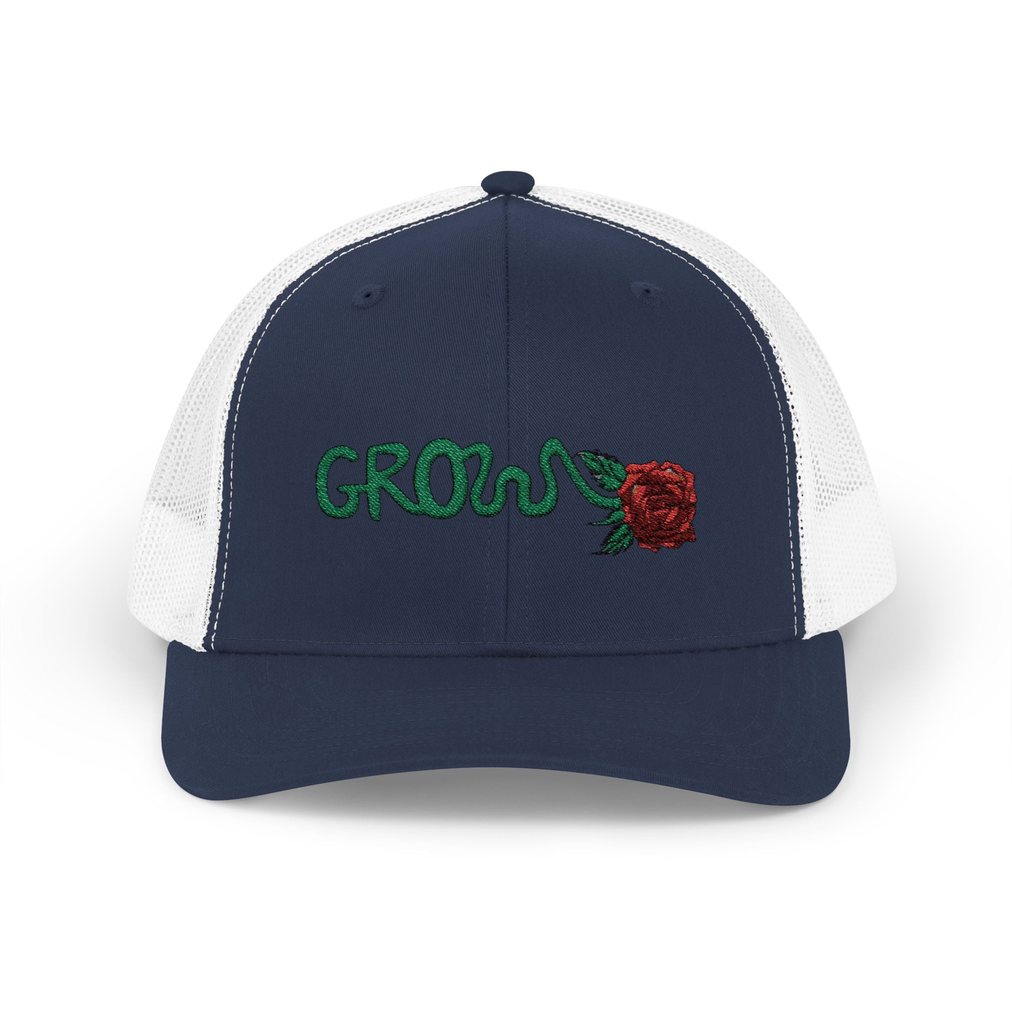 Grow Clothing™ Red Rose embroidered Snapback Trucker Cap - Positive Streetwear