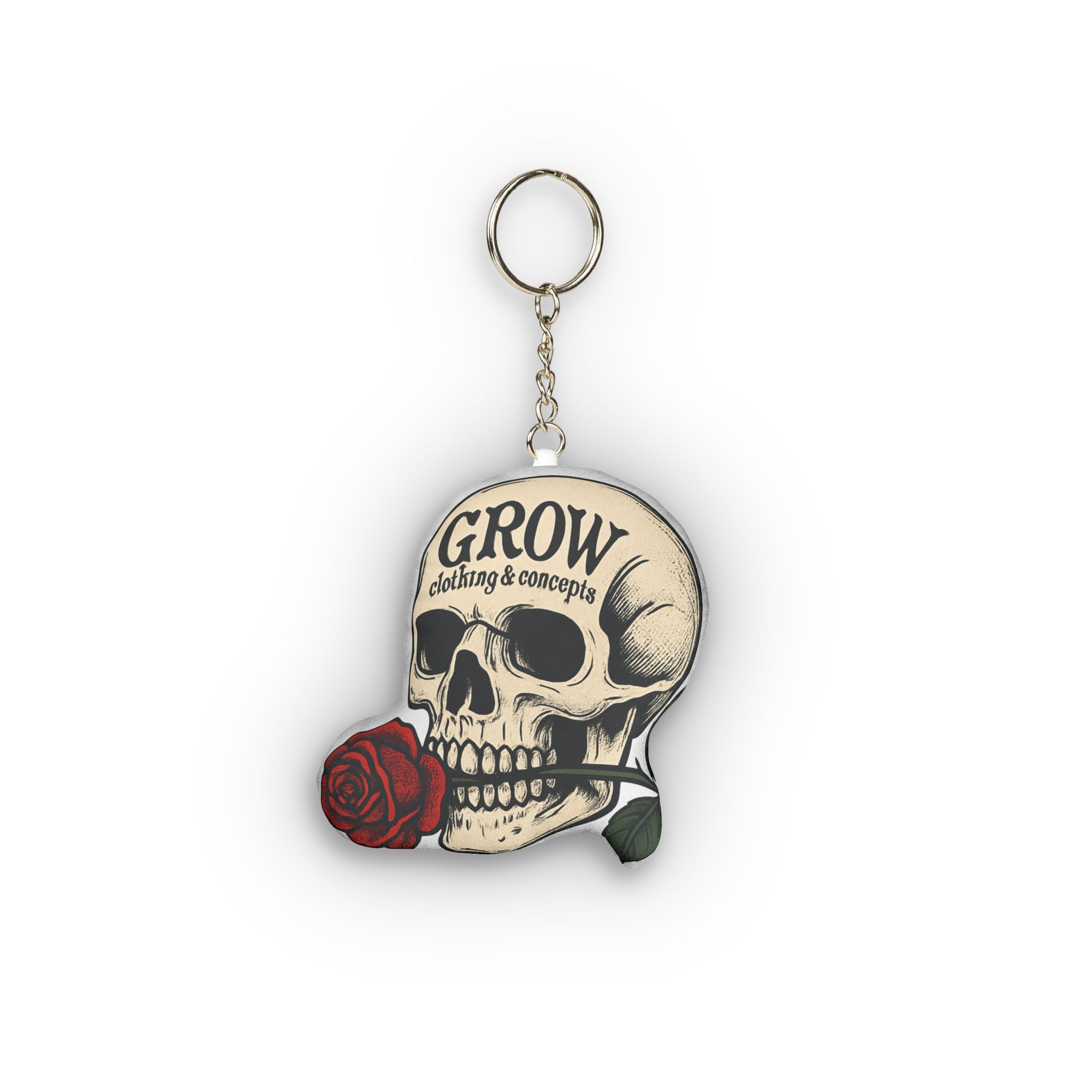Skull & Rose Mini Plush Keychain — Vintage Tattoo-Style Accent | The Grow Clothing™