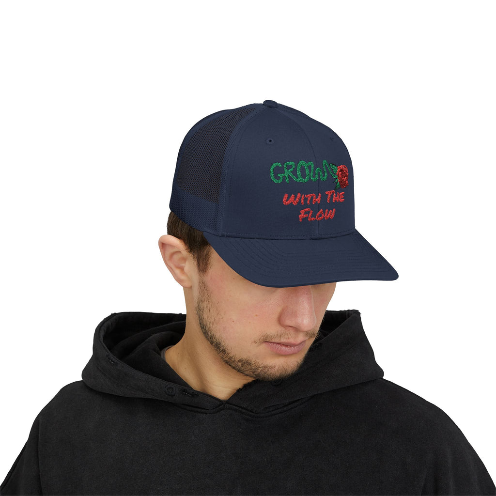 The Grow Clothing™ Embroidered 'Grow with the Flow' Snapback Cap | Mid-Profile Trucker Snapback Hat - Unisex, comfortable, affordable