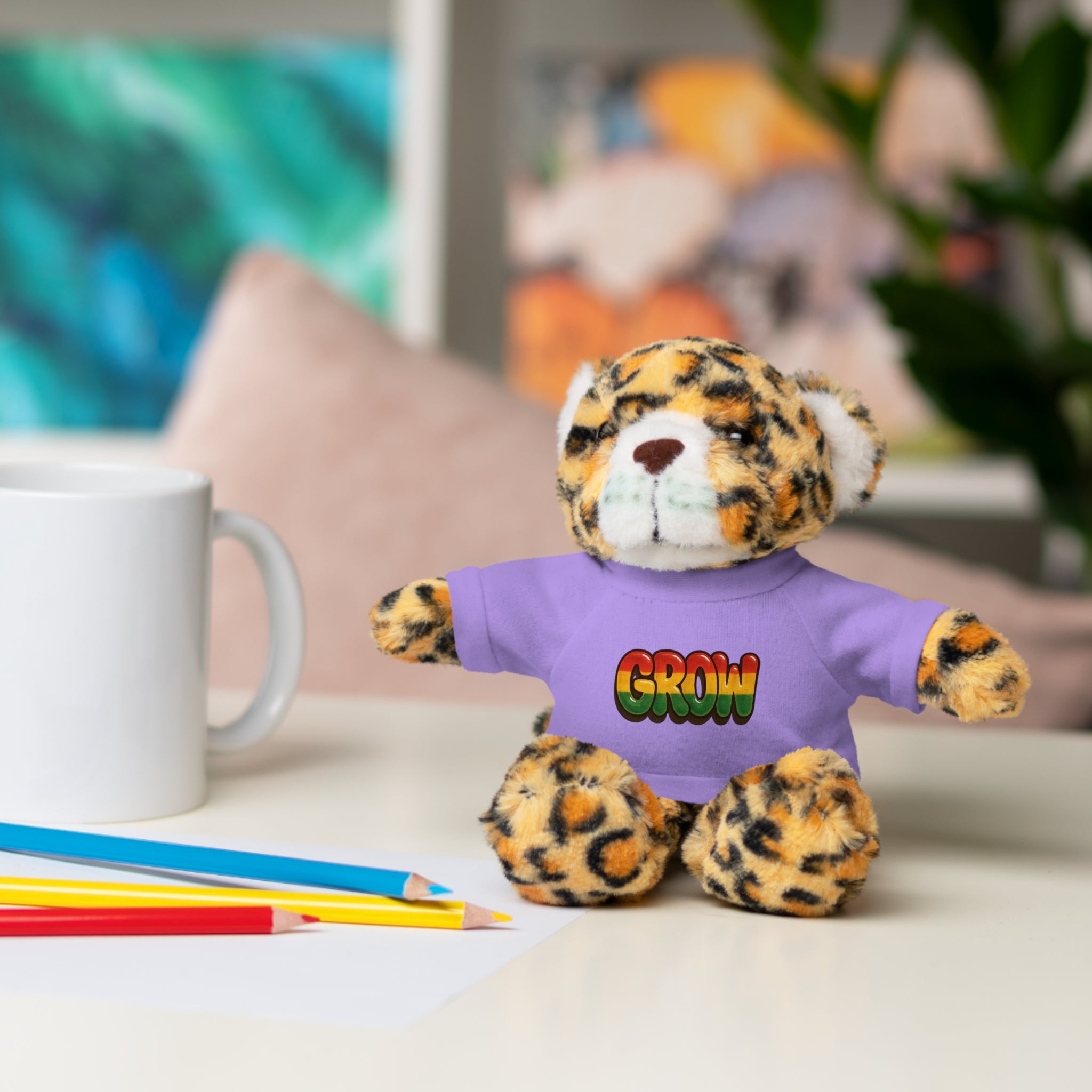 Grow Clothing™ - Rasta Bubble Shirt on your favorite Stuffed Animal, Cute Plush Toy, Gift for Kids, Motivational Bear, Birthday Present, Huggable Friend, Inspiring Decor