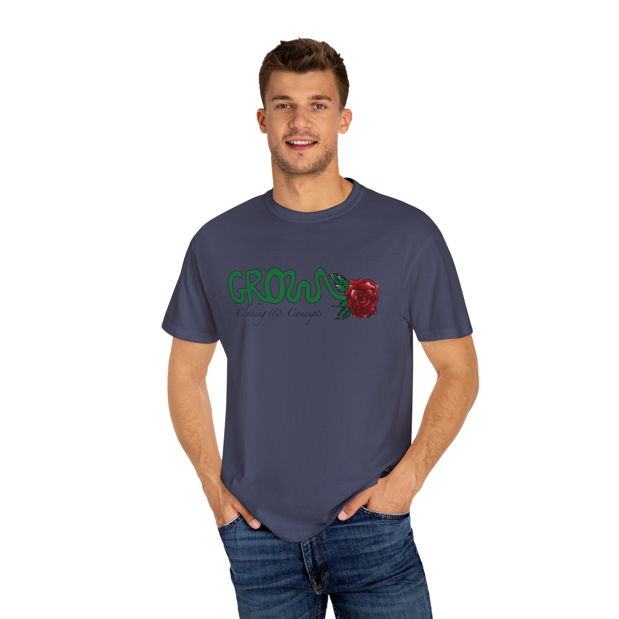 Grows high quality soft cotton T-Shirt, relaxed fit, blue & red rose, unisex, Limited