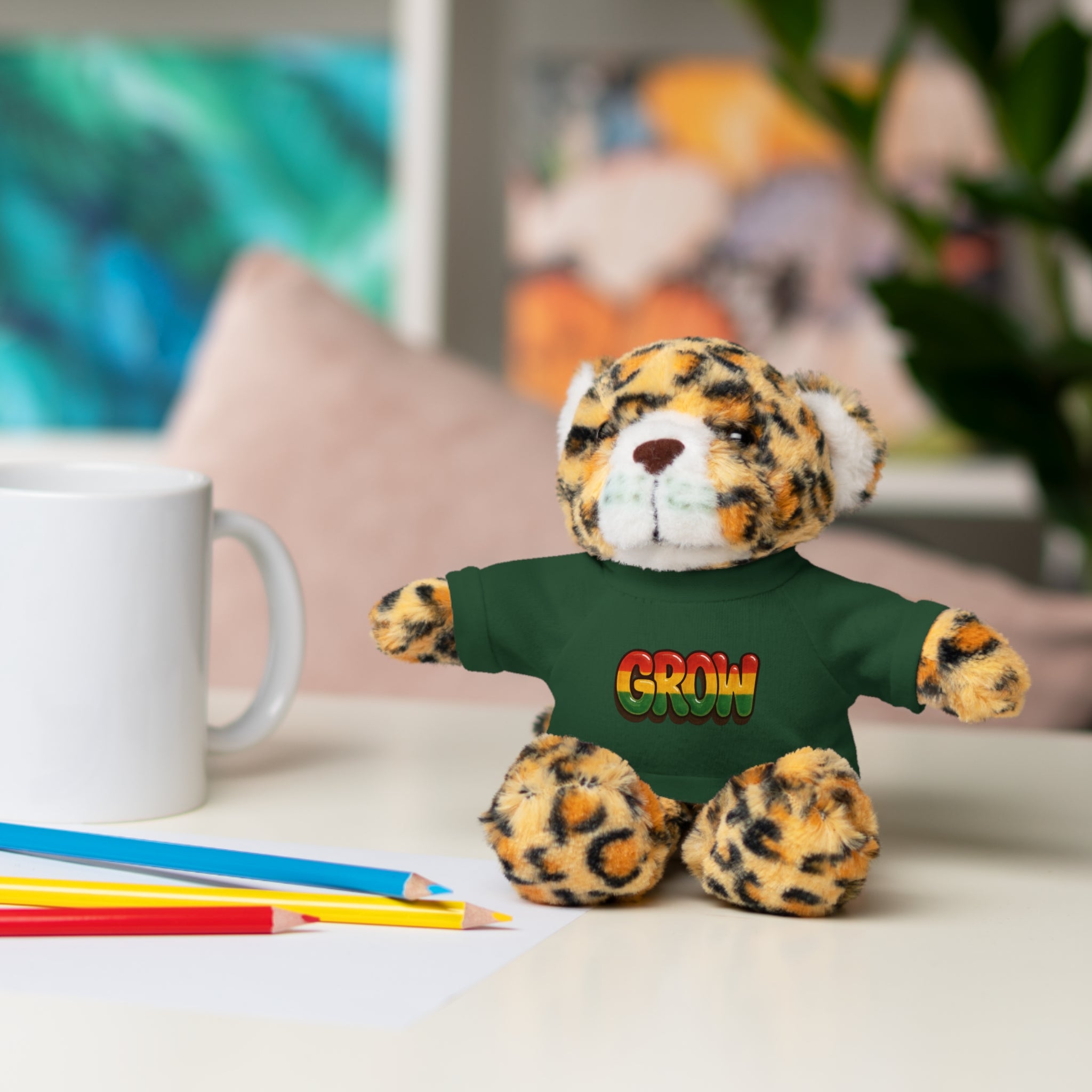 Grow Clothing™ - Rasta Bubble Shirt on your favorite Stuffed Animal, Cute Plush Toy, Gift for Kids, Motivational Bear, Birthday Present, Huggable Friend, Inspiring Decor