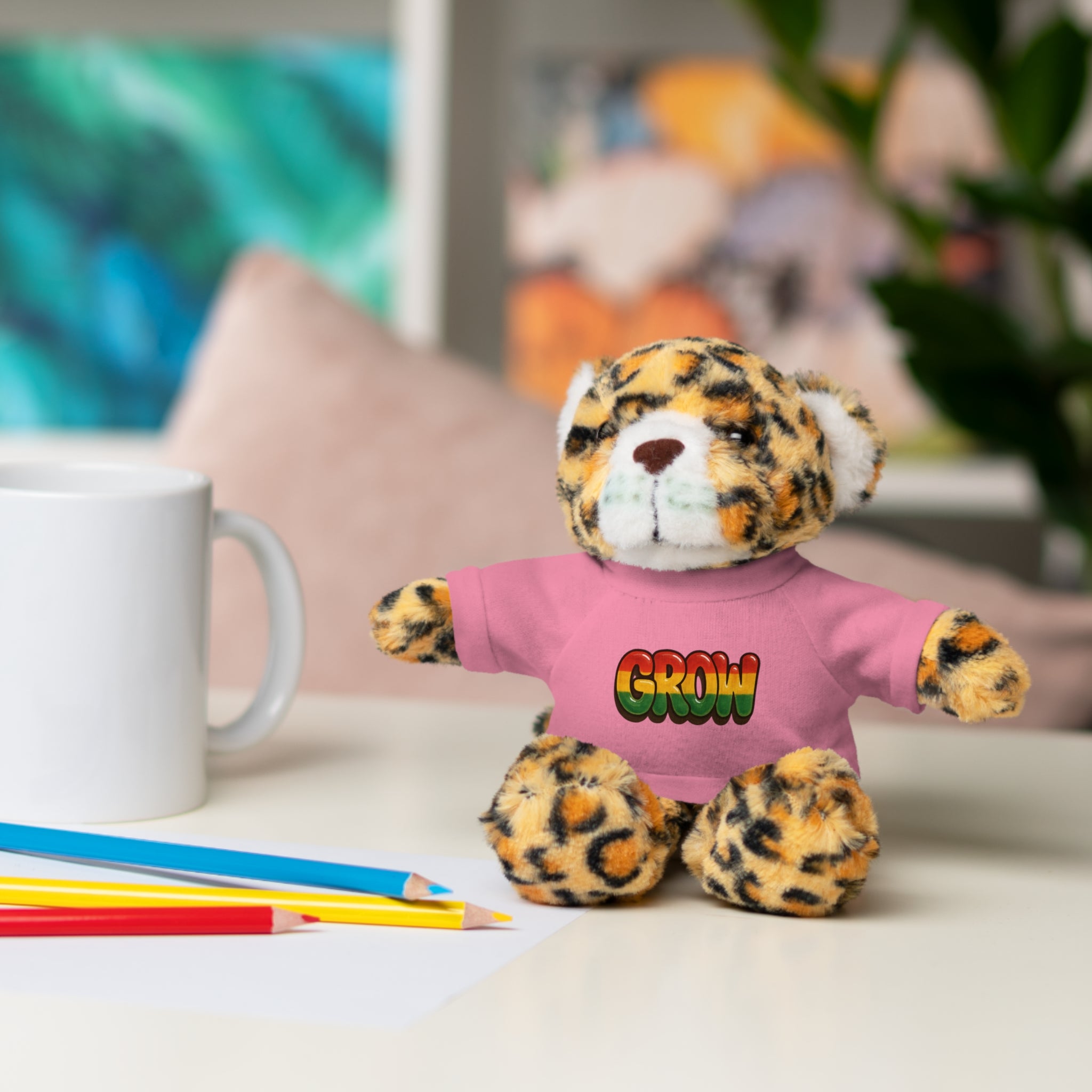 Grow Clothing™ - Rasta Bubble Shirt on your favorite Stuffed Animal, Cute Plush Toy, Gift for Kids, Motivational Bear, Birthday Present, Huggable Friend, Inspiring Decor