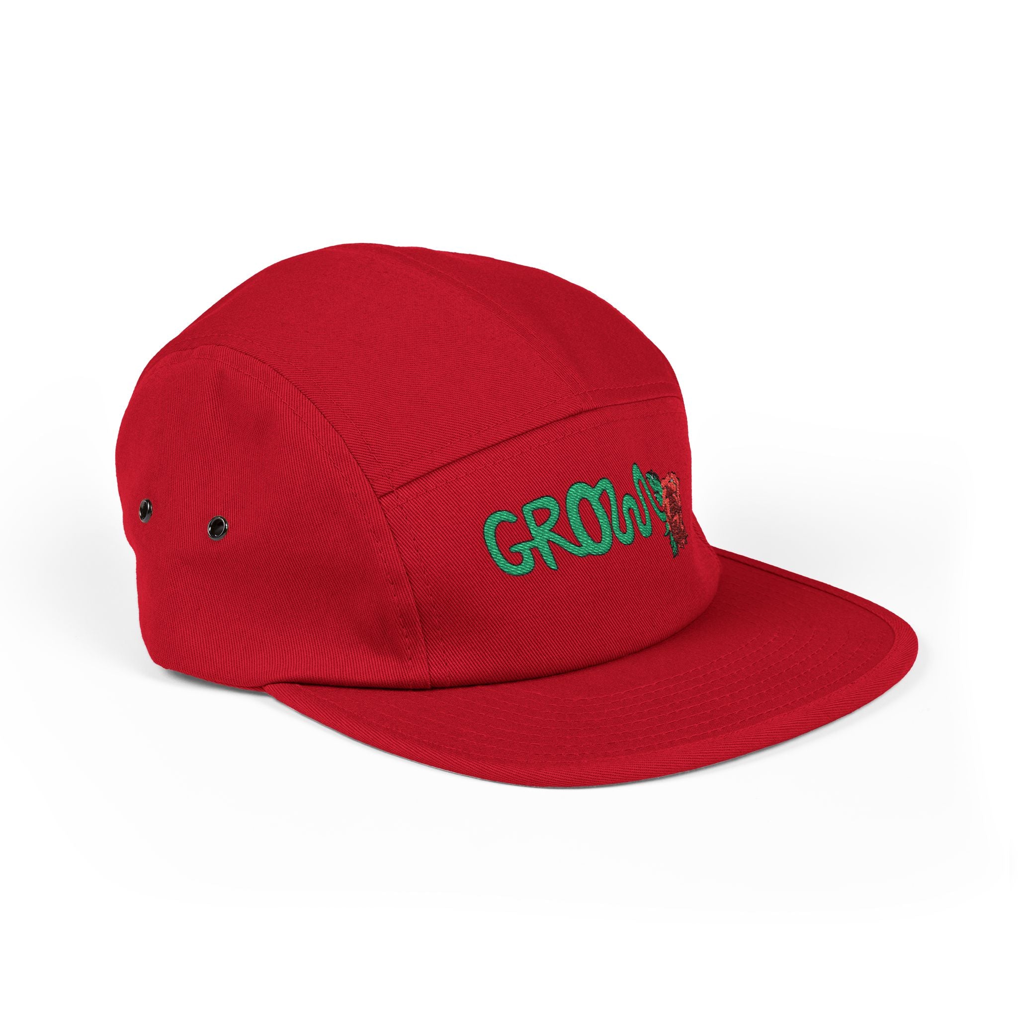 The Grow Clothing™ Embroidered 5 Panel Cap – Grows ICON  Design with rose on the back.