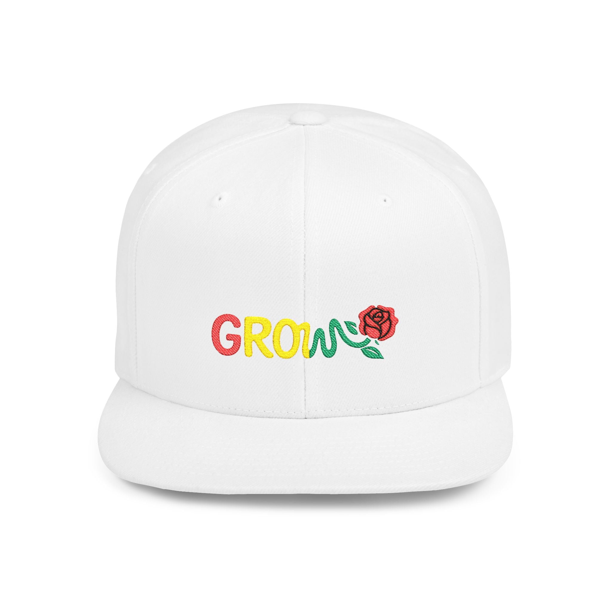 Grow Clothing™ Rasta Embroidered Snapback Cap, Unisex Flat Bill Hat, Positive Streetwear