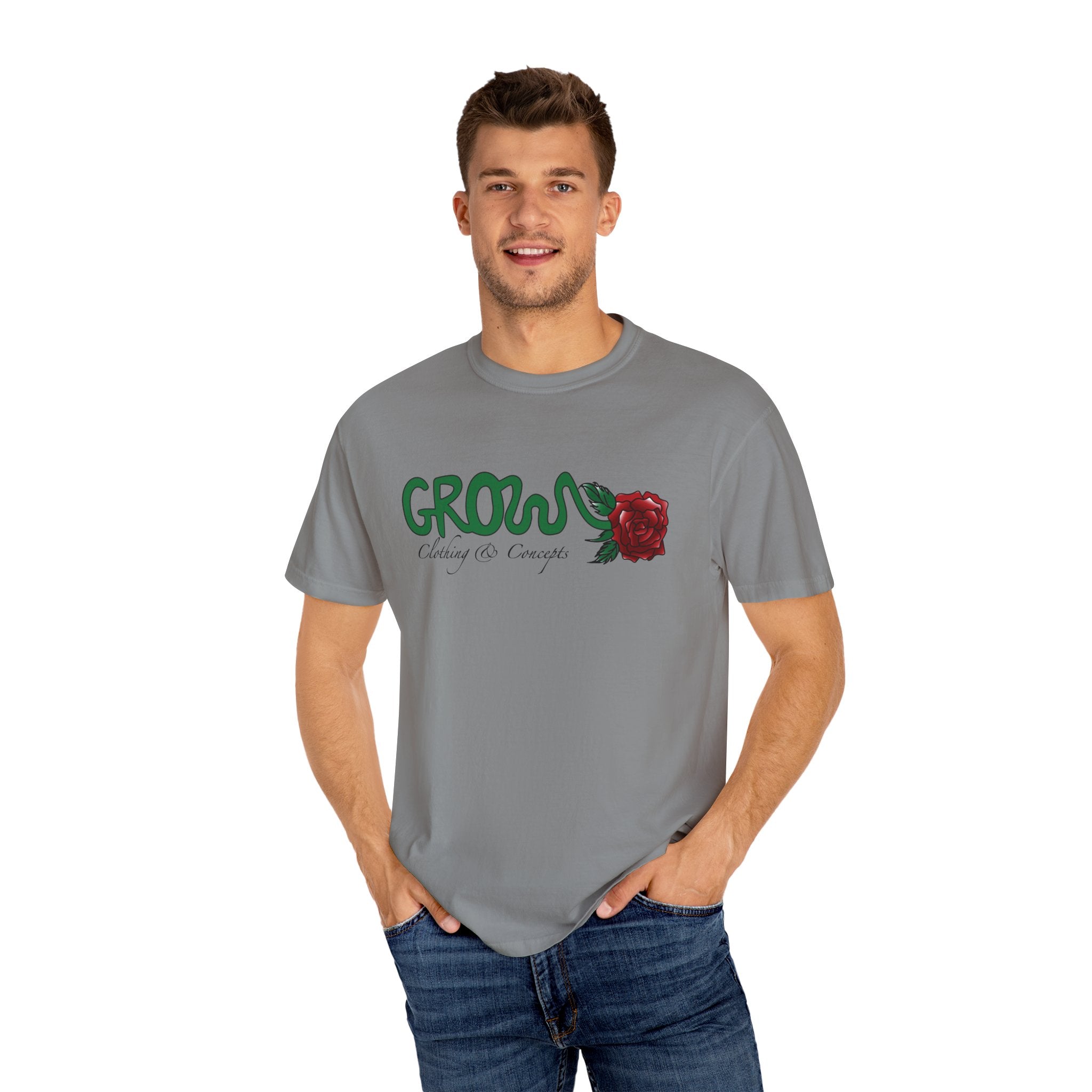 Grows high quality soft cotton T-Shirt, relaxed fit, blue & red rose, unisex, Limited