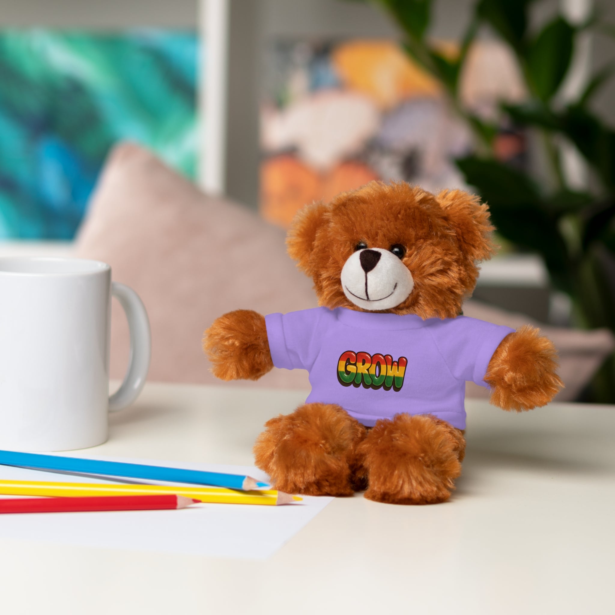 Grow Clothing™ - Rasta Bubble Shirt on your favorite Stuffed Animal, Cute Plush Toy, Gift for Kids, Motivational Bear, Birthday Present, Huggable Friend, Inspiring Decor