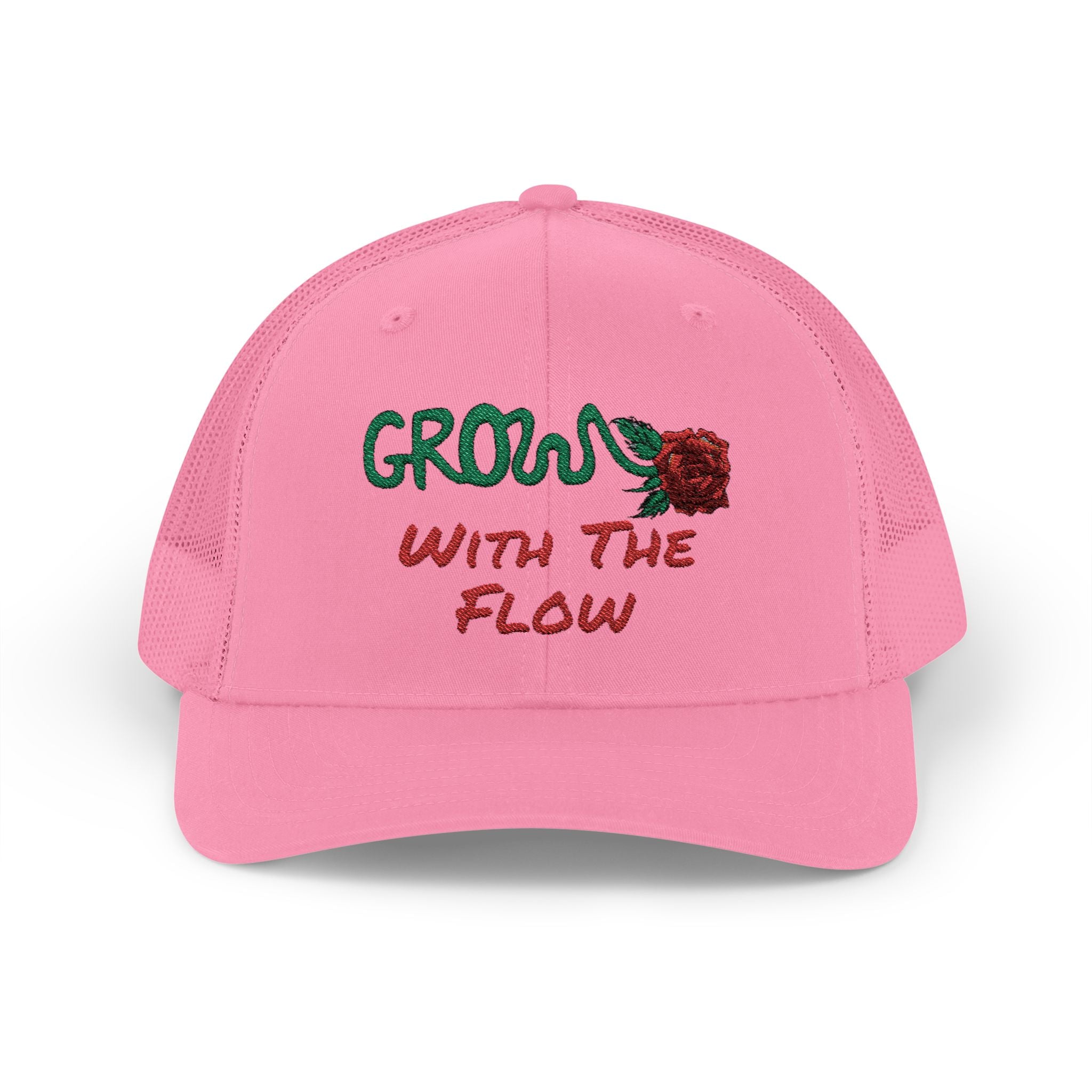 The Grow Clothing™ Embroidered 'Grow with the Flow' Snapback Cap | Mid-Profile Trucker Snapback Hat - Unisex, comfortable, affordable