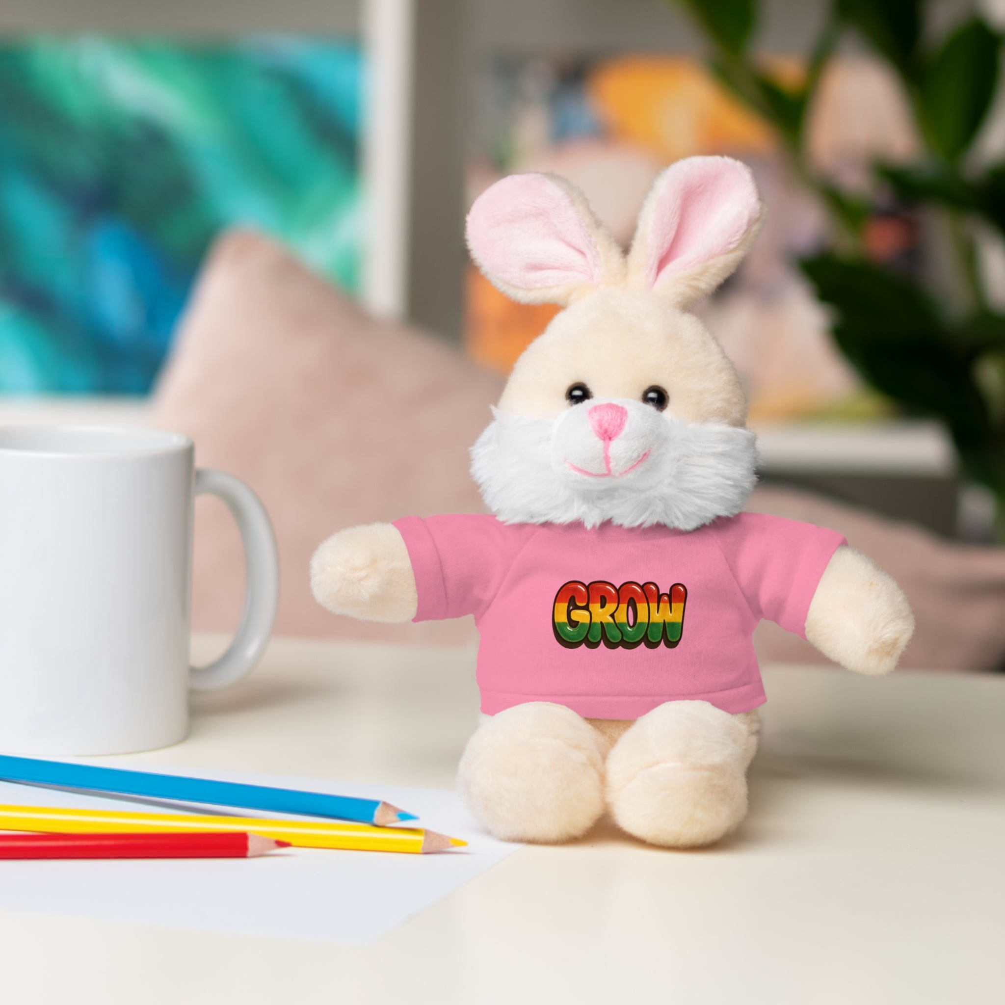 Grow Clothing™ - Rasta Bubble Shirt on your favorite Stuffed Animal, Cute Plush Toy, Gift for Kids, Motivational Bear, Birthday Present, Huggable Friend, Inspiring Decor