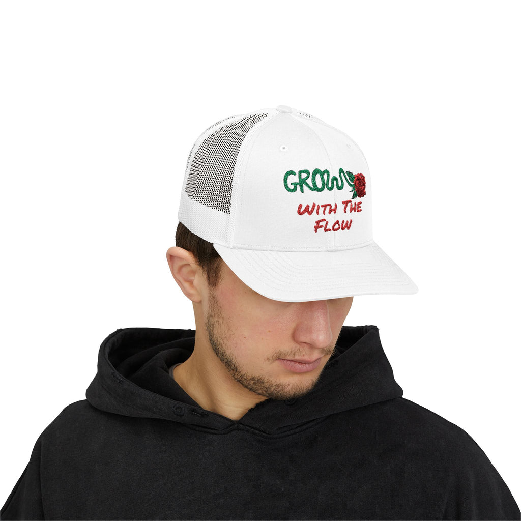 The Grow Clothing™ Embroidered 'Grow with the Flow' Snapback Cap | Mid-Profile Trucker Snapback Hat - Unisex, comfortable, affordable