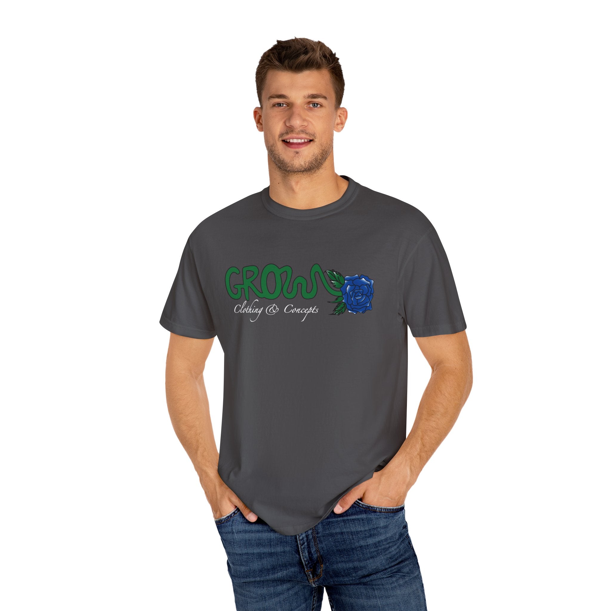 Grows high quality soft cotton T-Shirt, relaxed fit, blue & red rose, unisex, Limited