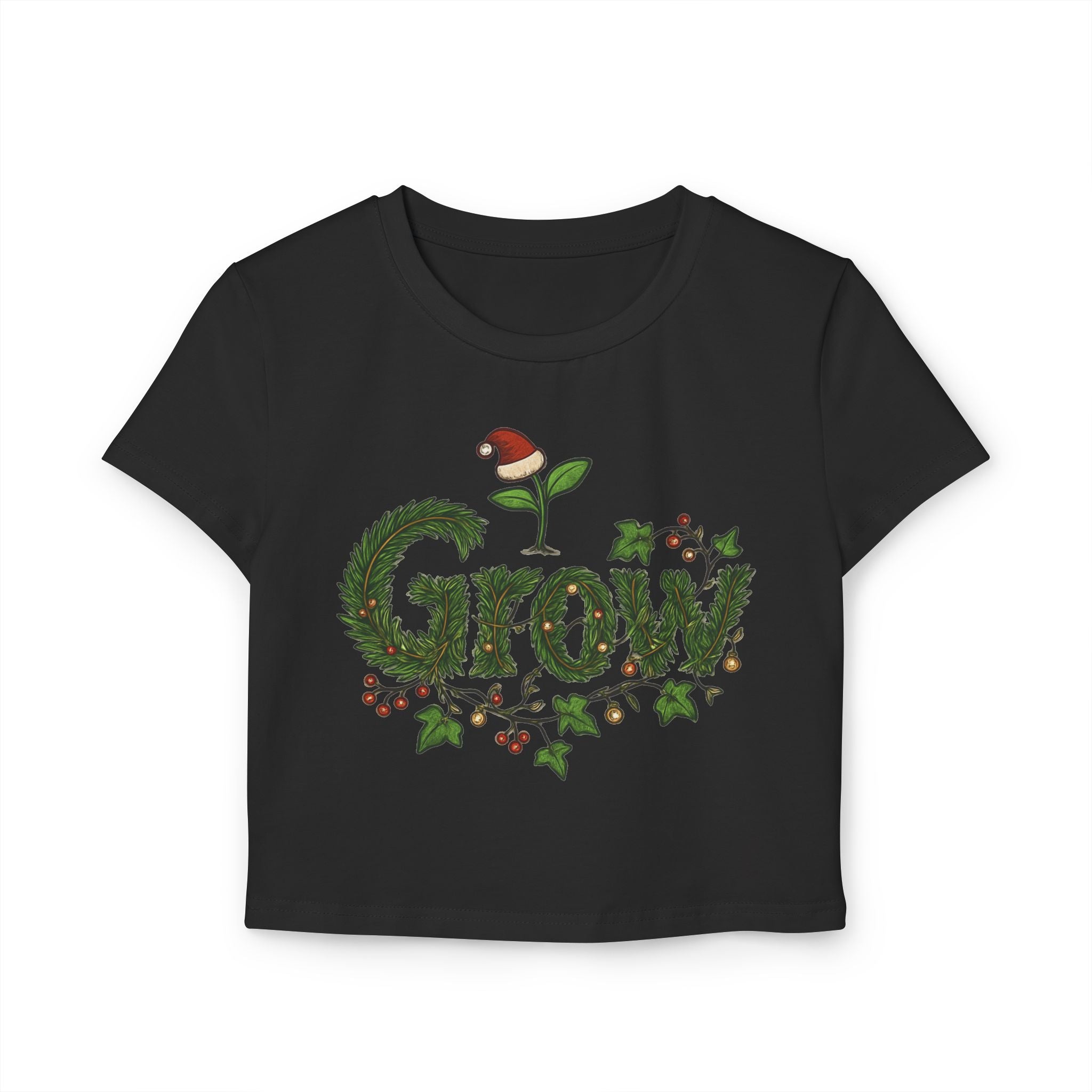 The Grow Clothing™  Christmas Crop Top Women's Baby Tee — Women's slim-fit tee - back and front designs