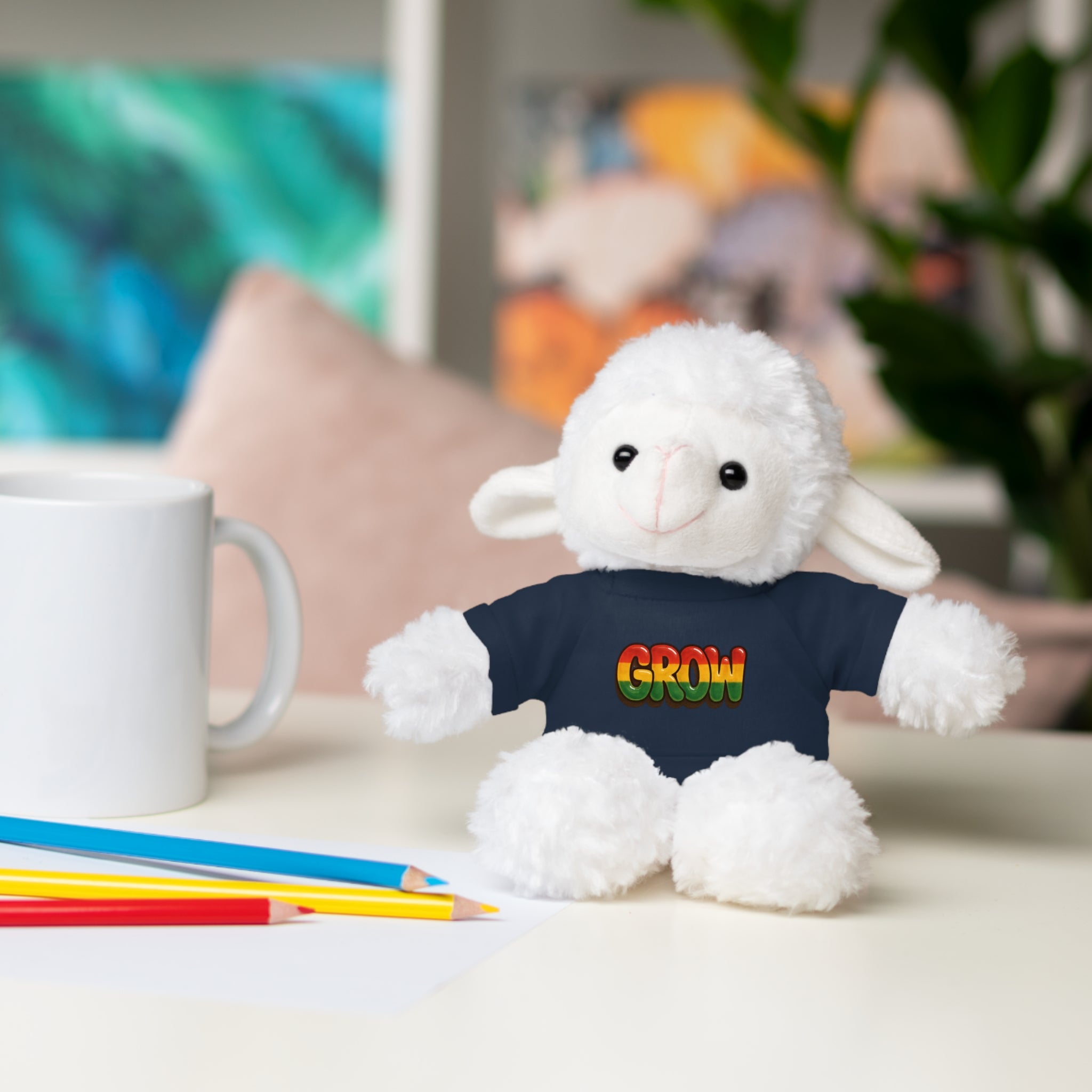 Grow Clothing™ - Rasta Bubble Shirt on your favorite Stuffed Animal, Cute Plush Toy, Gift for Kids, Motivational Bear, Birthday Present, Huggable Friend, Inspiring Decor