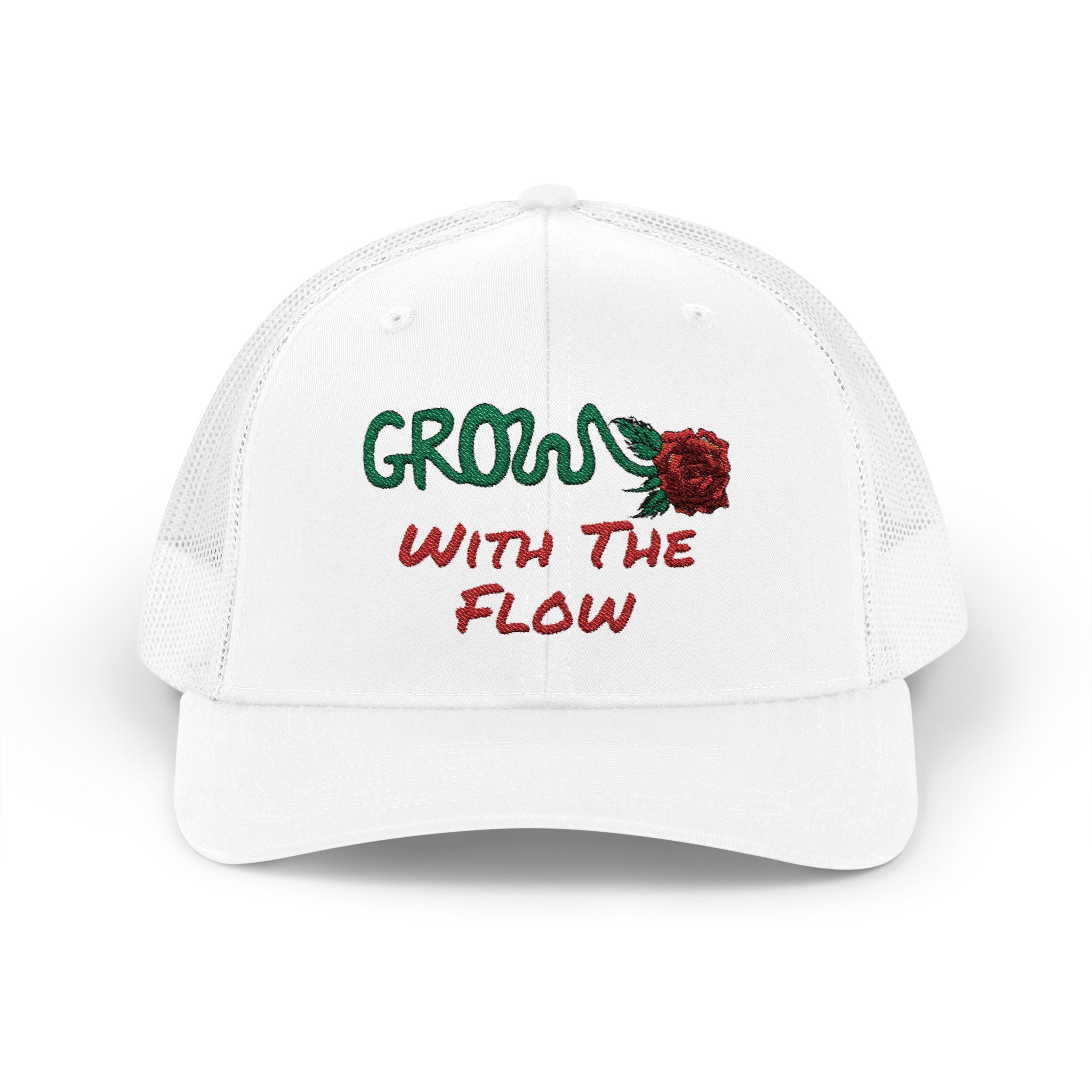 The Grow Clothing™ Embroidered 'Grow with the Flow' Snapback Cap | Mid-Profile Trucker Snapback Hat - Unisex, comfortable, affordable
