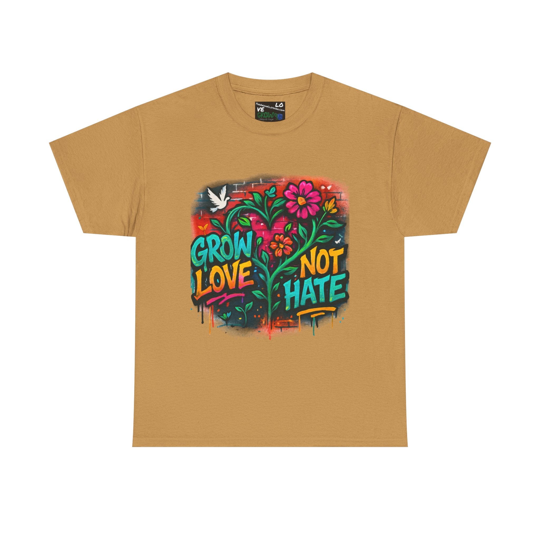 Grow Clothing™,Grow Love Not Hate, unisex Cotton Tee,Positive Streetwear T-shirt