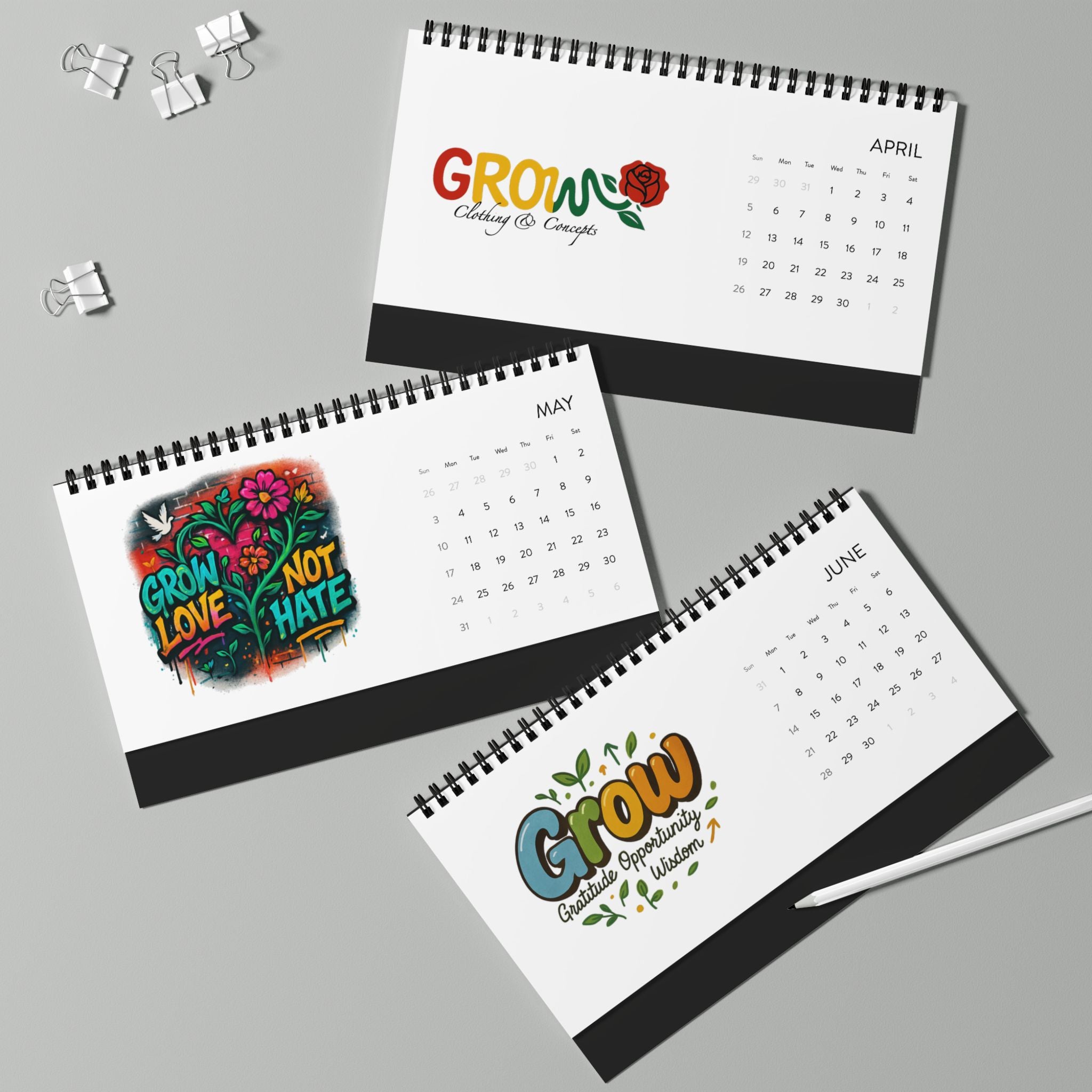 Grow Clothing™ 2026 Desktop Calendar, Grow Theme, Motivational Calendar Gift, Office Organization, Home Office