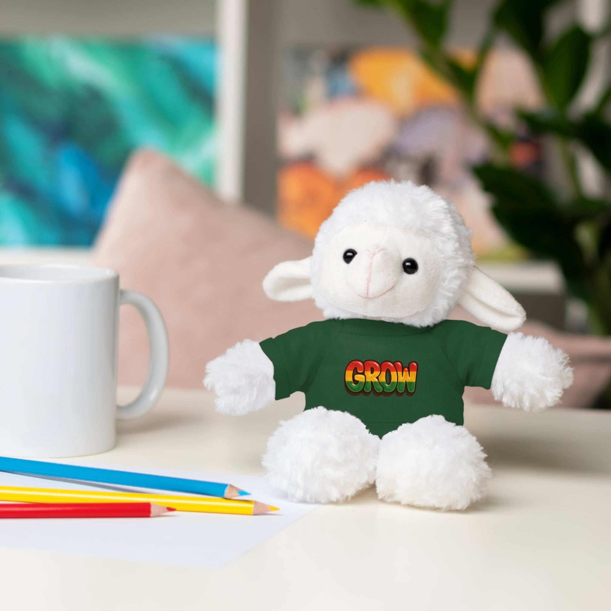 Grow Clothing™ - Rasta Bubble Shirt on your favorite Stuffed Animal, Cute Plush Toy, Gift for Kids, Motivational Bear, Birthday Present, Huggable Friend, Inspiring Decor