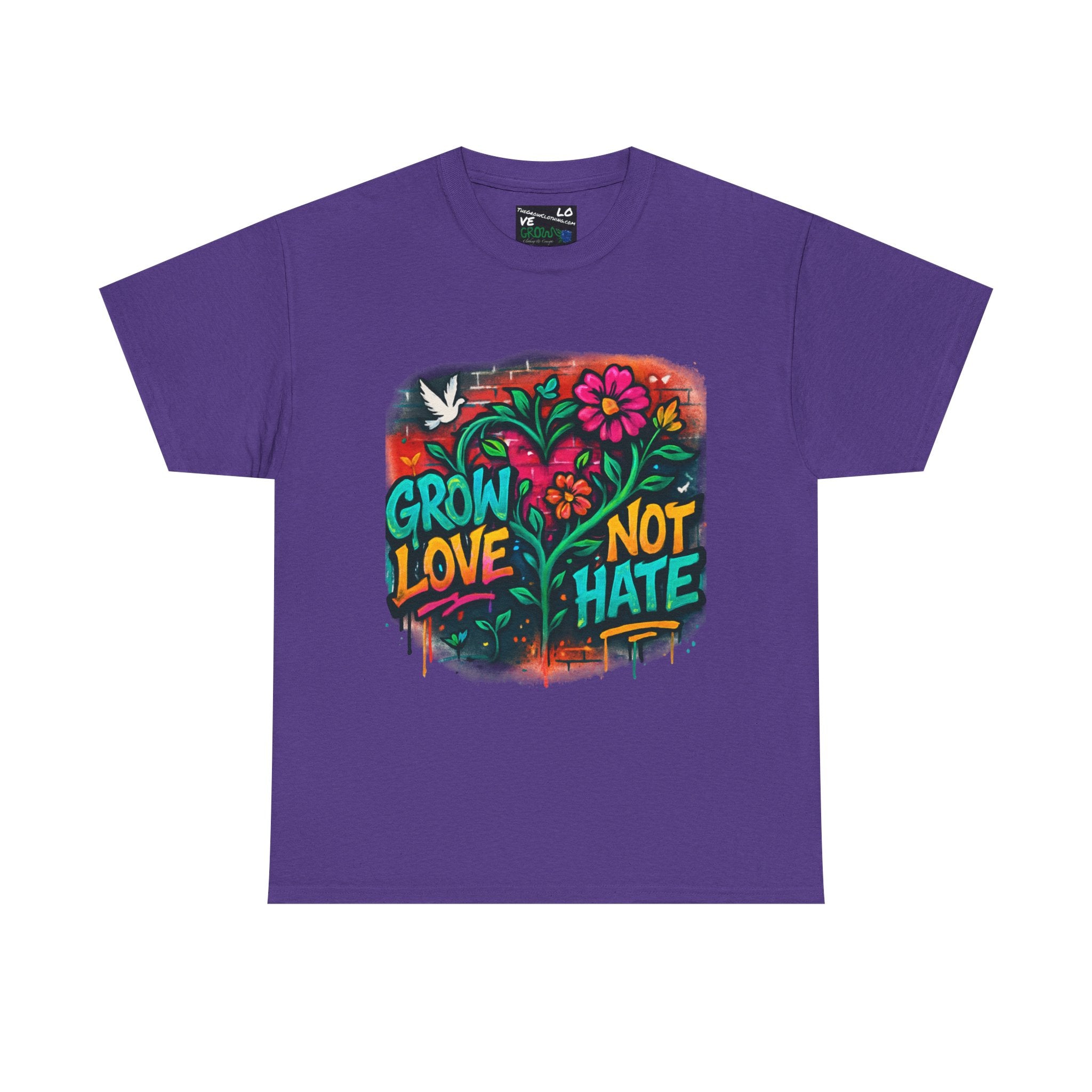 Grow Clothing™,Grow Love Not Hate, unisex Cotton Tee,Positive Streetwear T-shirt