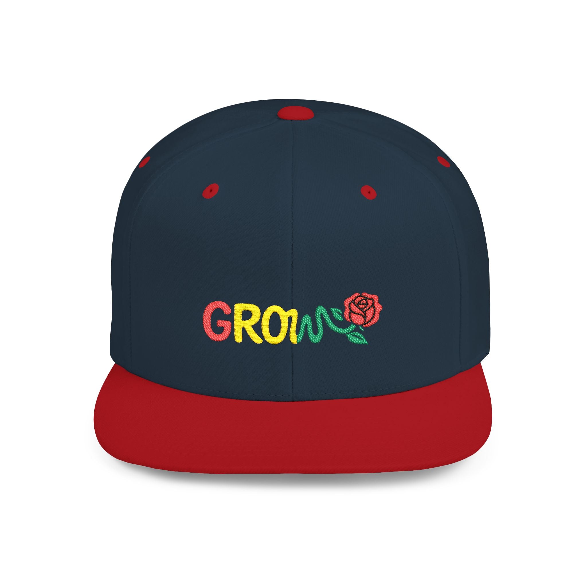 Grow Clothing™ Rasta Embroidered Snapback Cap, Unisex Flat Bill Hat, Positive Streetwear