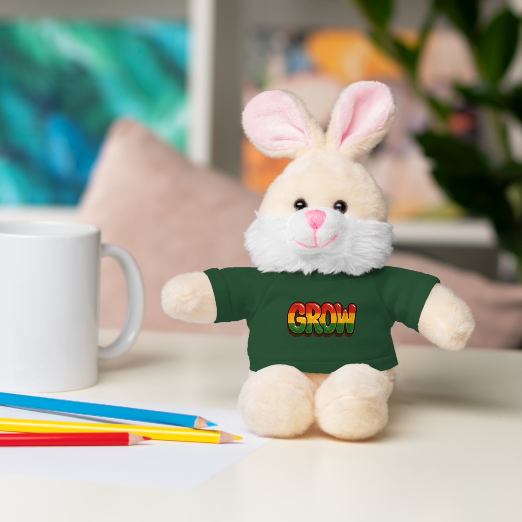 Grow Clothing™ - Rasta Bubble Shirt on your favorite Stuffed Animal, Cute Plush Toy, Gift for Kids, Motivational Bear, Birthday Present, Huggable Friend, Inspiring Decor