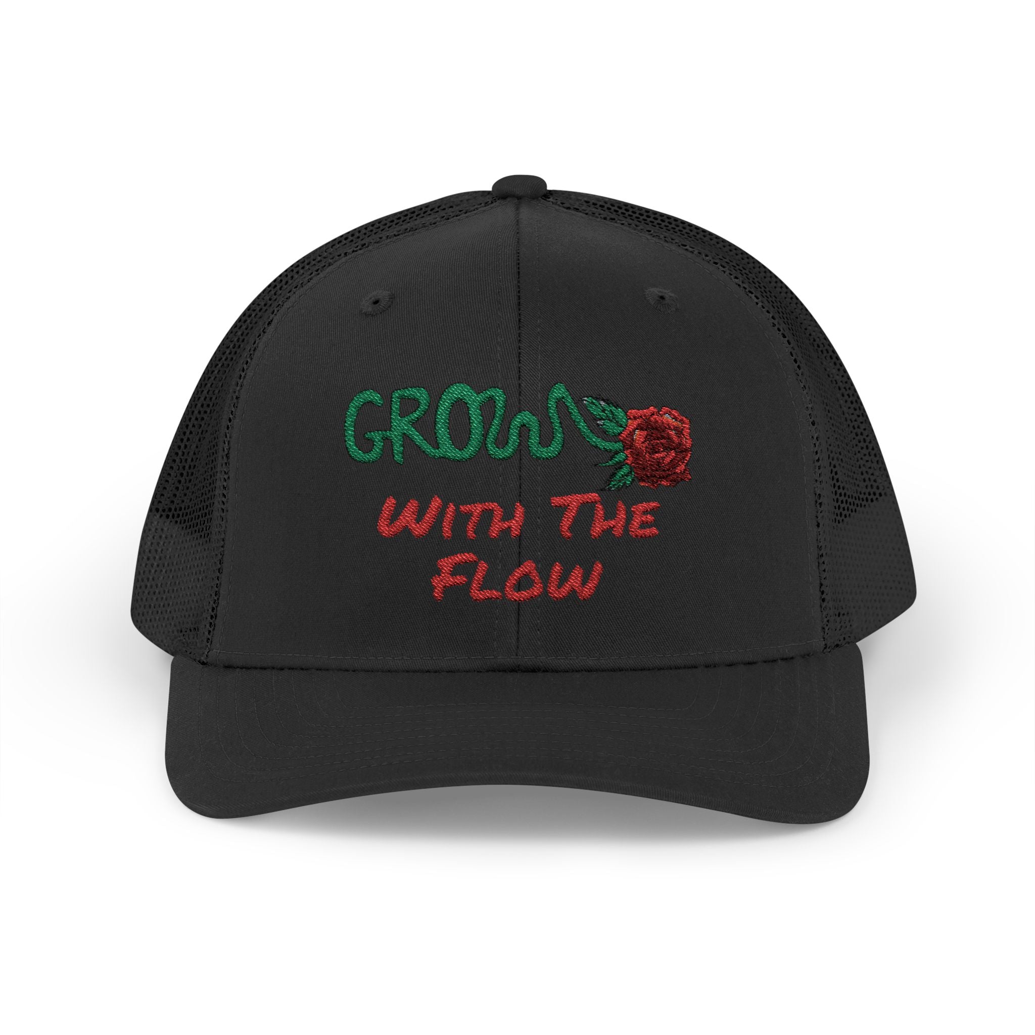 The Grow Clothing™ Embroidered 'Grow with the Flow' Snapback Cap | Mid-Profile Trucker Snapback Hat - Unisex, comfortable, affordable