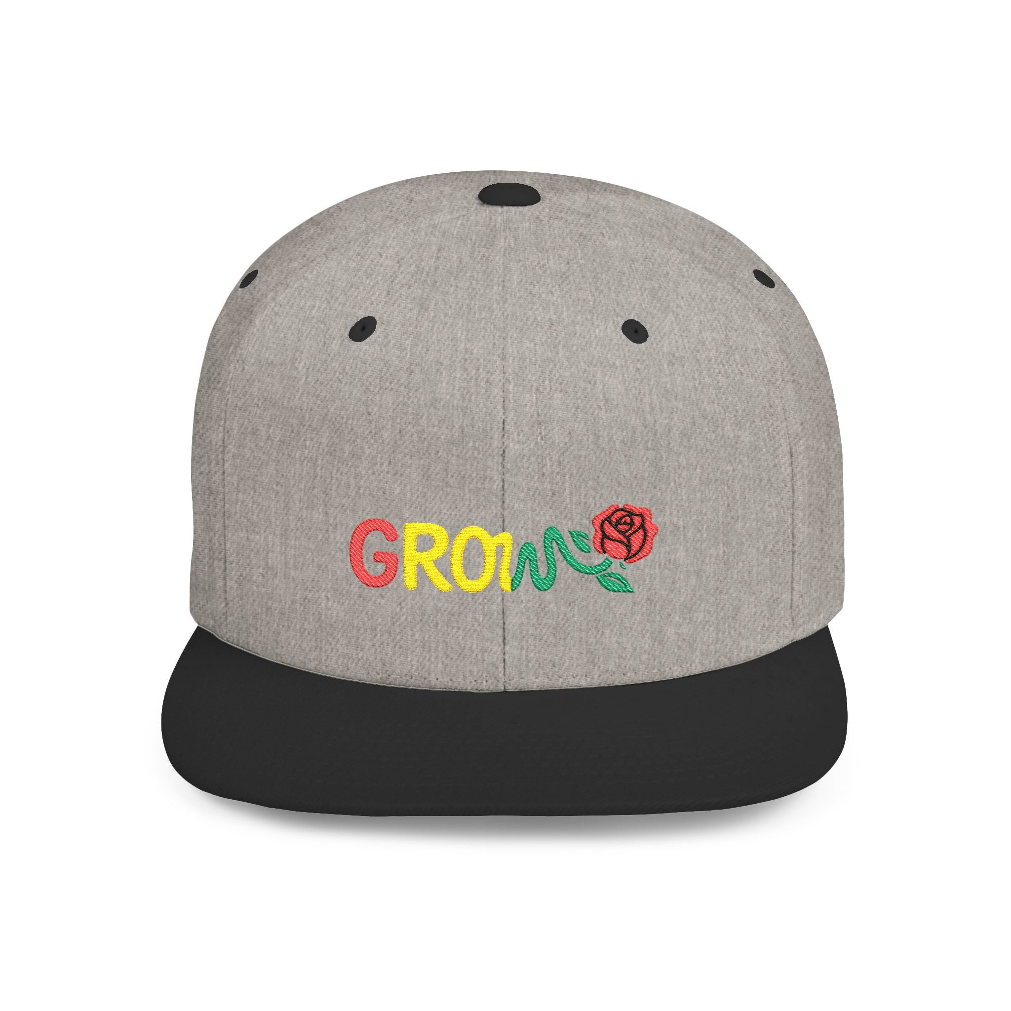 Grow Clothing™ Rasta Embroidered Snapback Cap, Unisex Flat Bill Hat, Positive Streetwear