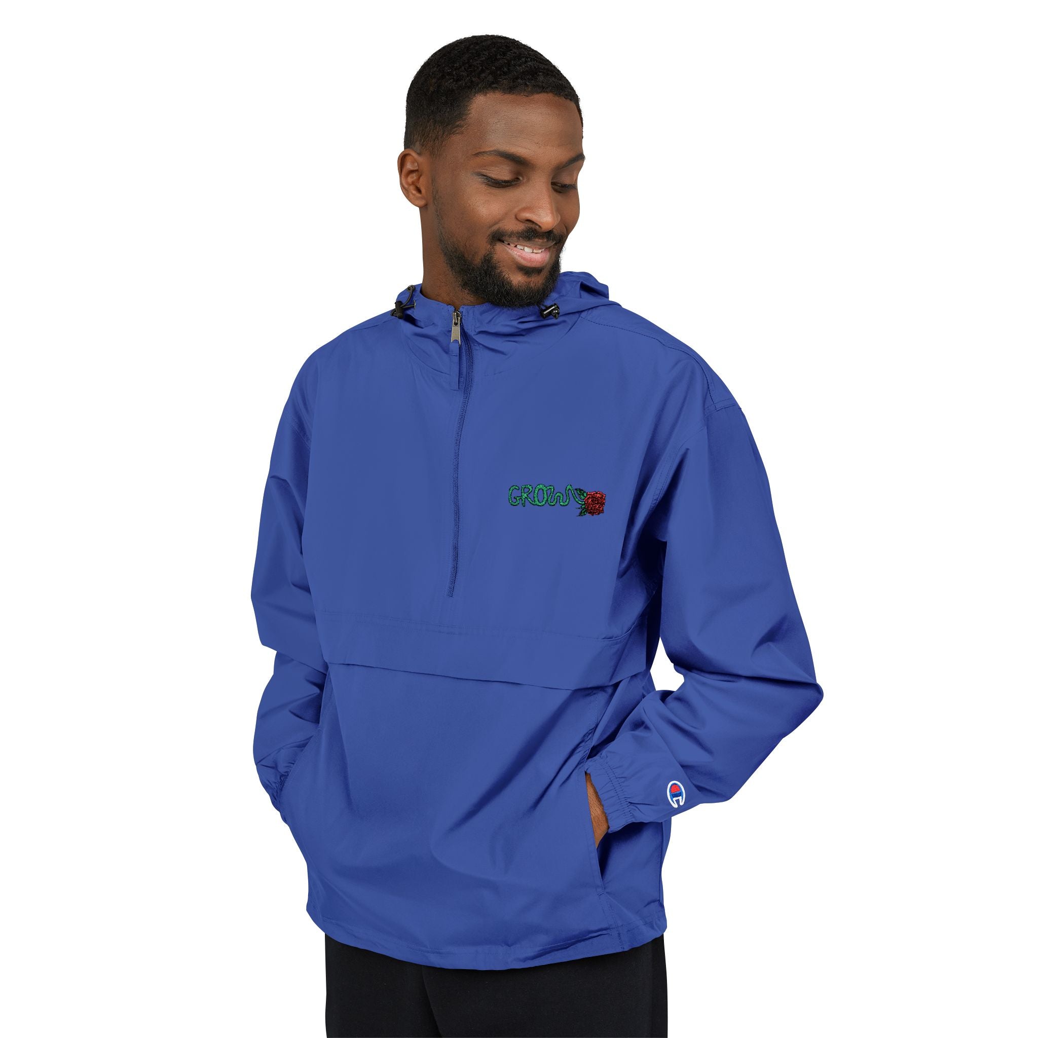 The Grow Clothing™  Champion Packable Anorak Jacket — Chest Logo Outdoor Windbreaker - Stay in style in the for rain/snow/wind