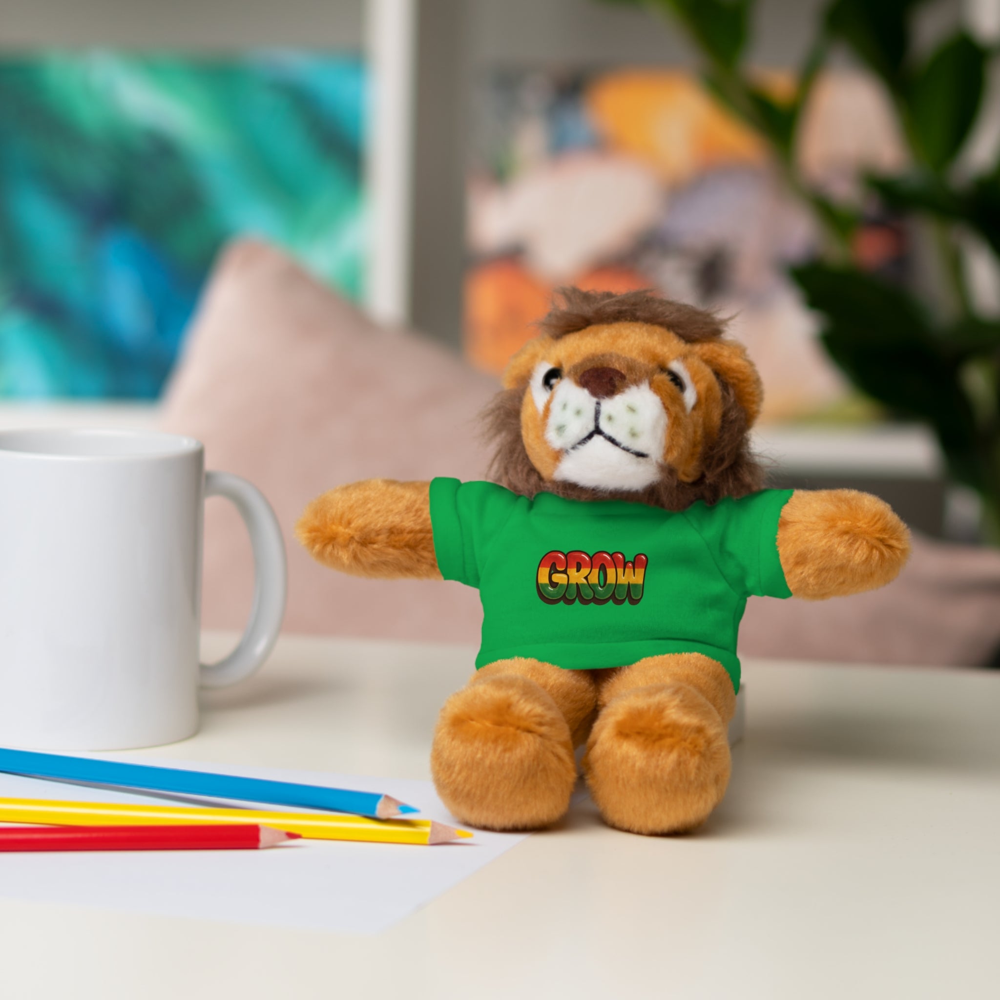 Grow Clothing™ - Rasta Bubble Shirt on your favorite Stuffed Animal, Cute Plush Toy, Gift for Kids, Motivational Bear, Birthday Present, Huggable Friend, Inspiring Decor