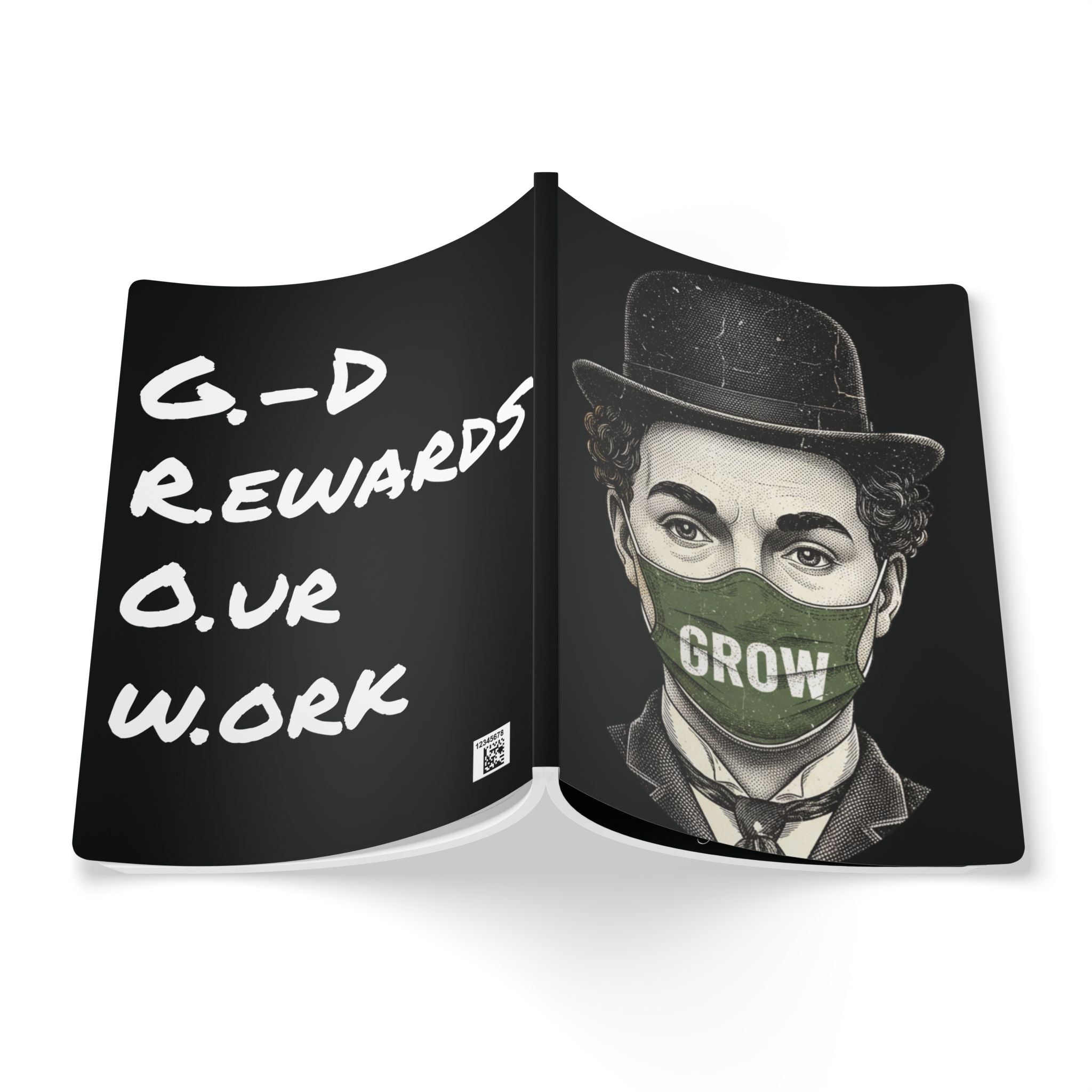The Grow Clothing™  Journal — Vintage Chaplin Portrait with 'GROW' Mask | Inspirational Softcover Notebook & Journal