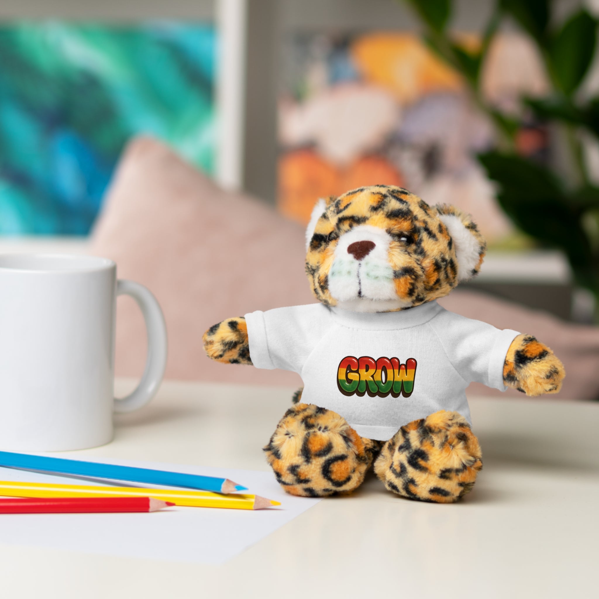 Grow Clothing™ - Rasta Bubble Shirt on your favorite Stuffed Animal, Cute Plush Toy, Gift for Kids, Motivational Bear, Birthday Present, Huggable Friend, Inspiring Decor