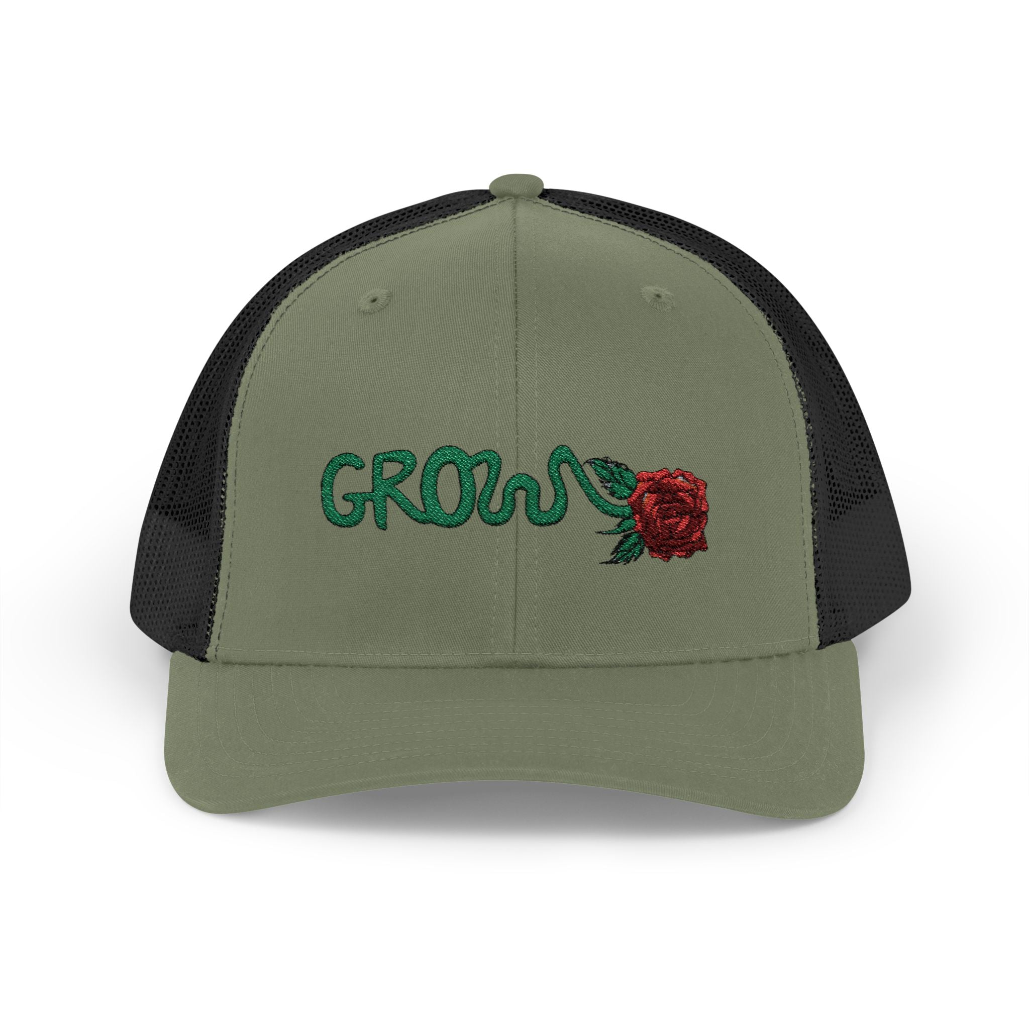 Grow Clothing™ Red Rose embroidered Snapback Trucker Cap - Positive Streetwear
