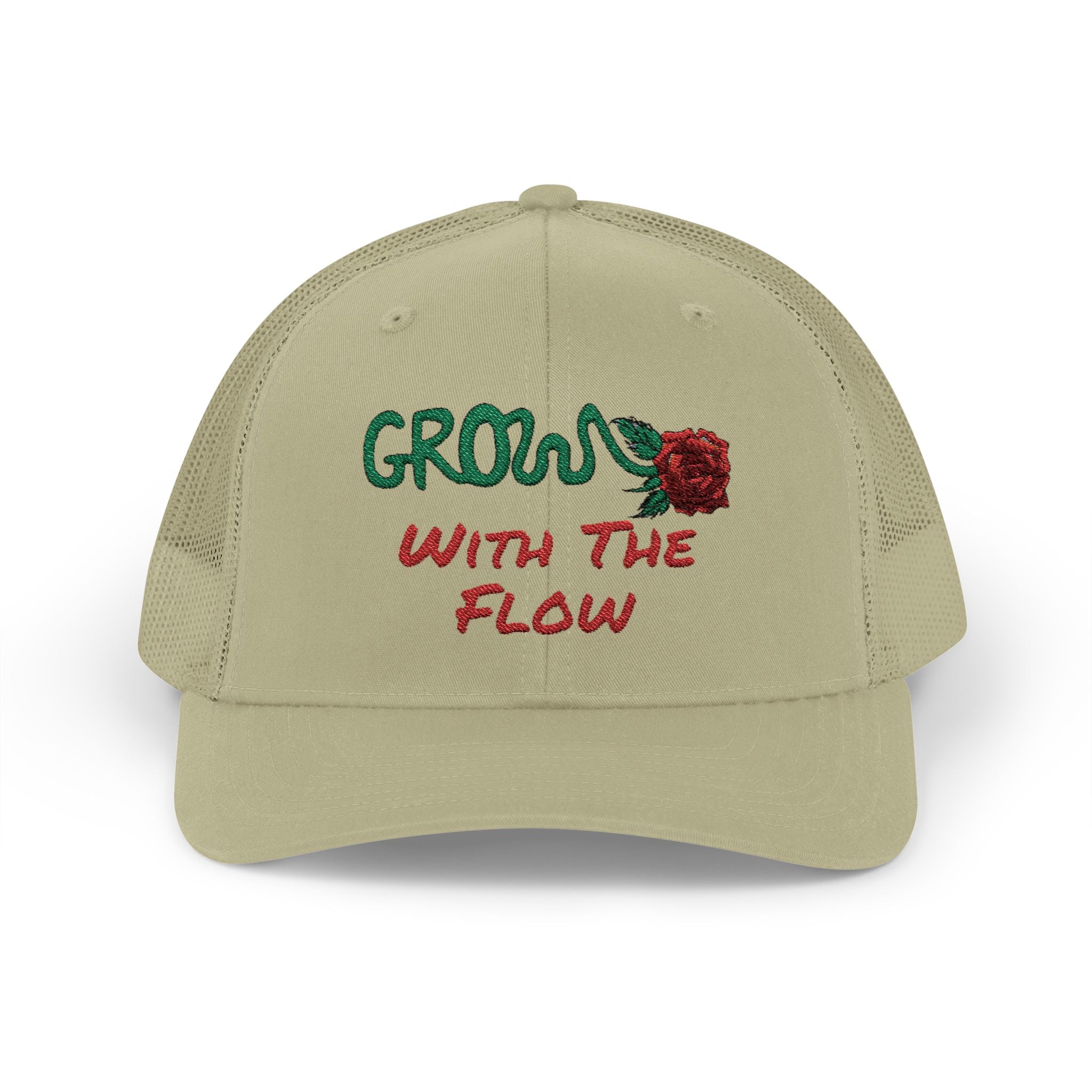 The Grow Clothing™ Embroidered 'Grow with the Flow' Snapback Cap | Mid-Profile Trucker Snapback Hat - Unisex, comfortable, affordable
