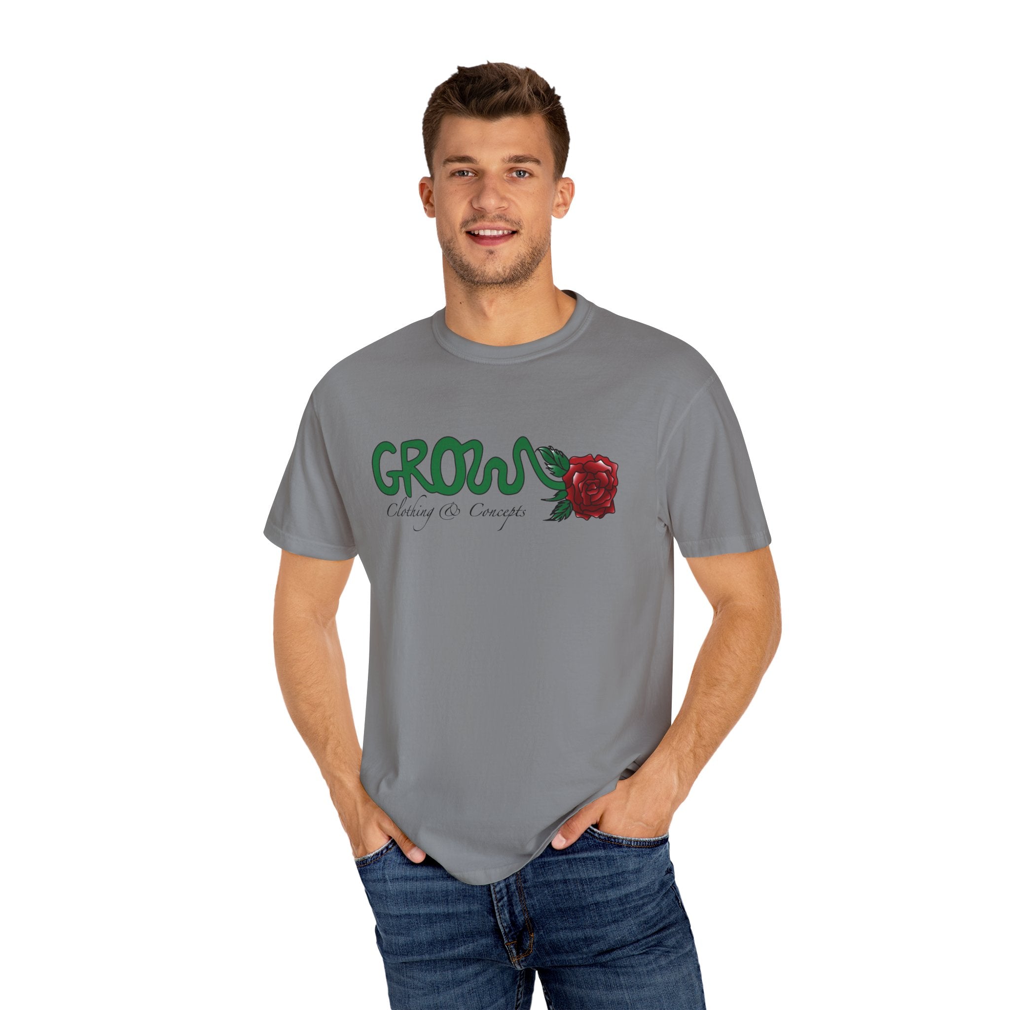 Grows high quality soft cotton T-Shirt, relaxed fit, blue & red rose, unisex, Limited